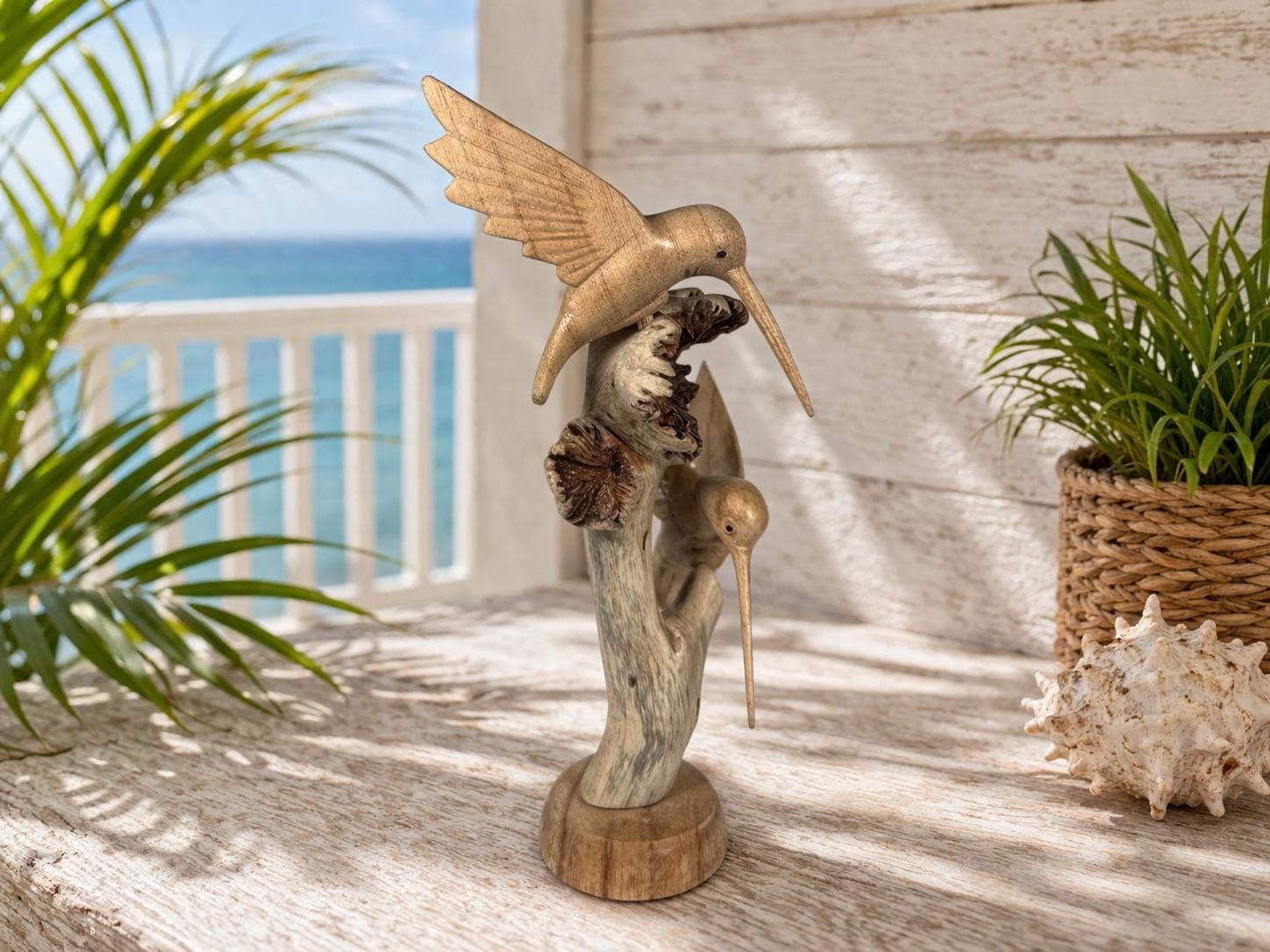 Hand Carved Wooden Hummingbird Sculpture on Natural Wood Base – Bird Figurine, Rustic Home Decor, Nature Wood Carving, Unique Gift - Thumbnail 4