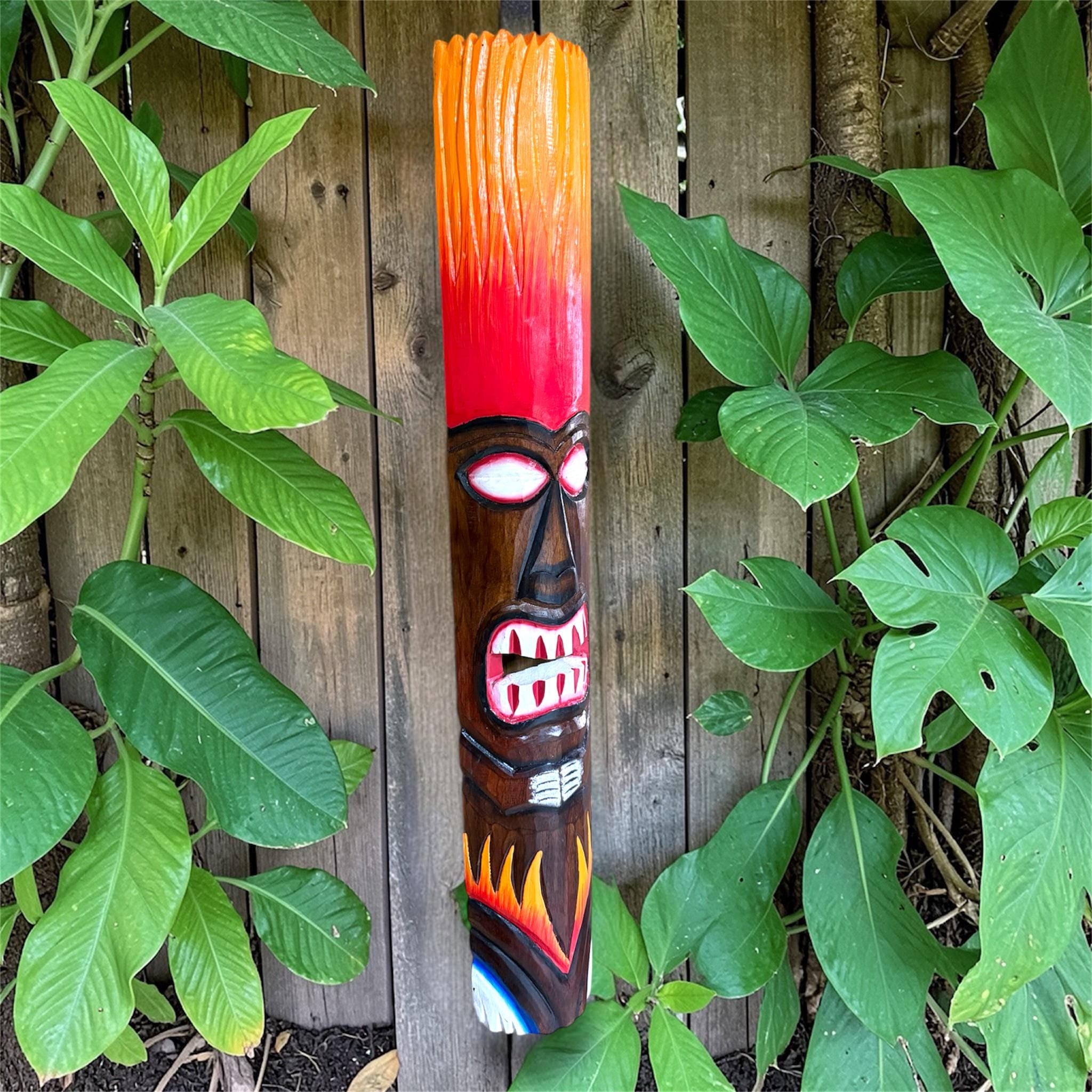 Hand Carved Tiki Mask Wall Art – Polynesian Wood Totem Decor - Thumbnail 3