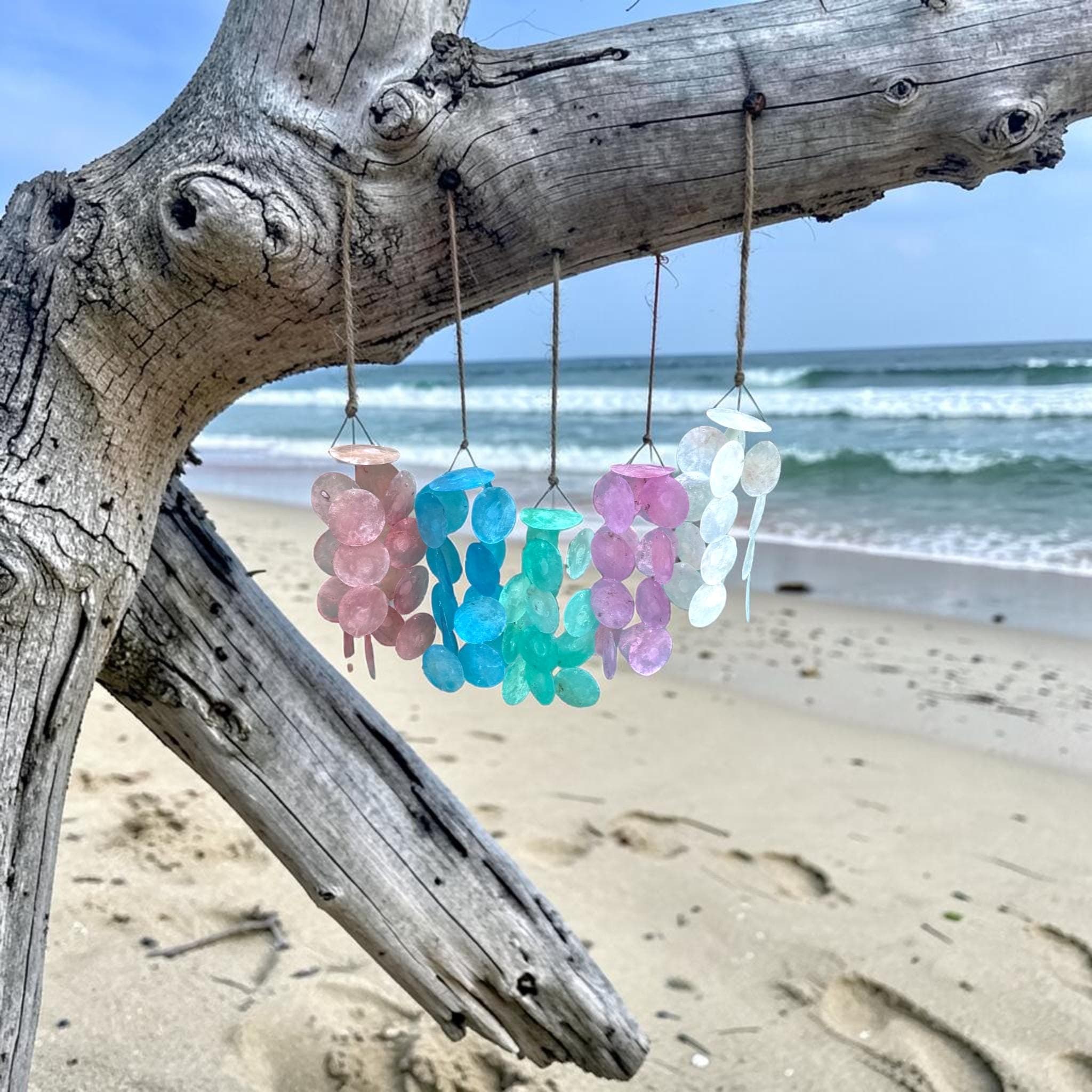 Colorful Capiz Shell Wind Chime, Handmade Coastal Decor, Beach House Hanging Chime, Small Ocean Wind Chimes, Patio Garden Decor