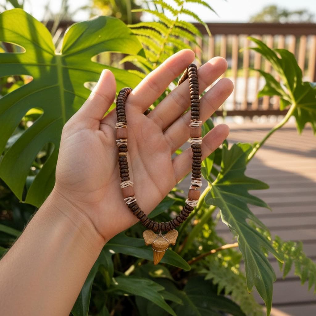 Shark Tooth Necklace | 18" Coastal Boho Shell Bead Surf Pendant