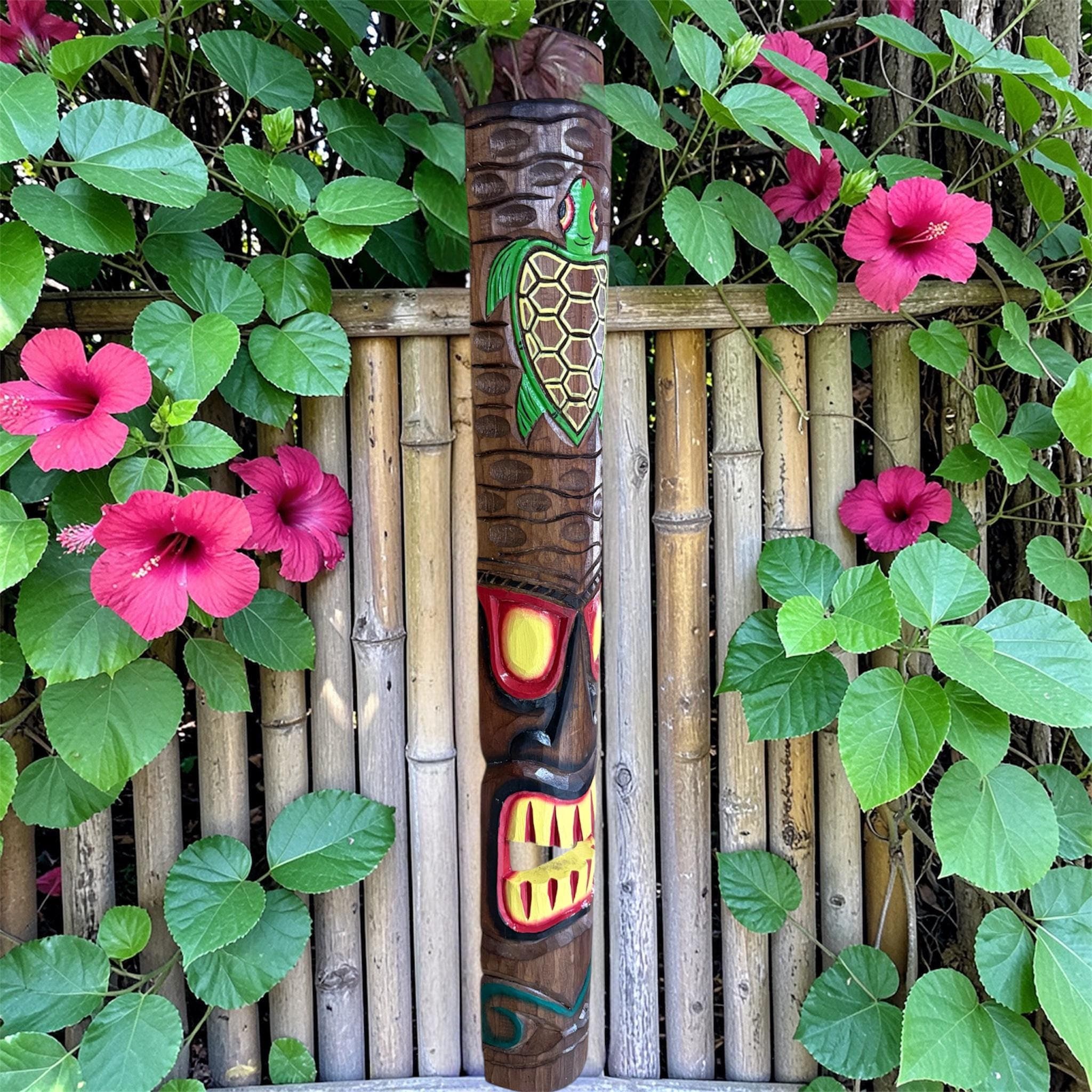 Hand Carved Tiki Mask Wall Art – Polynesian Wood Totem Decor - Thumbnail 3