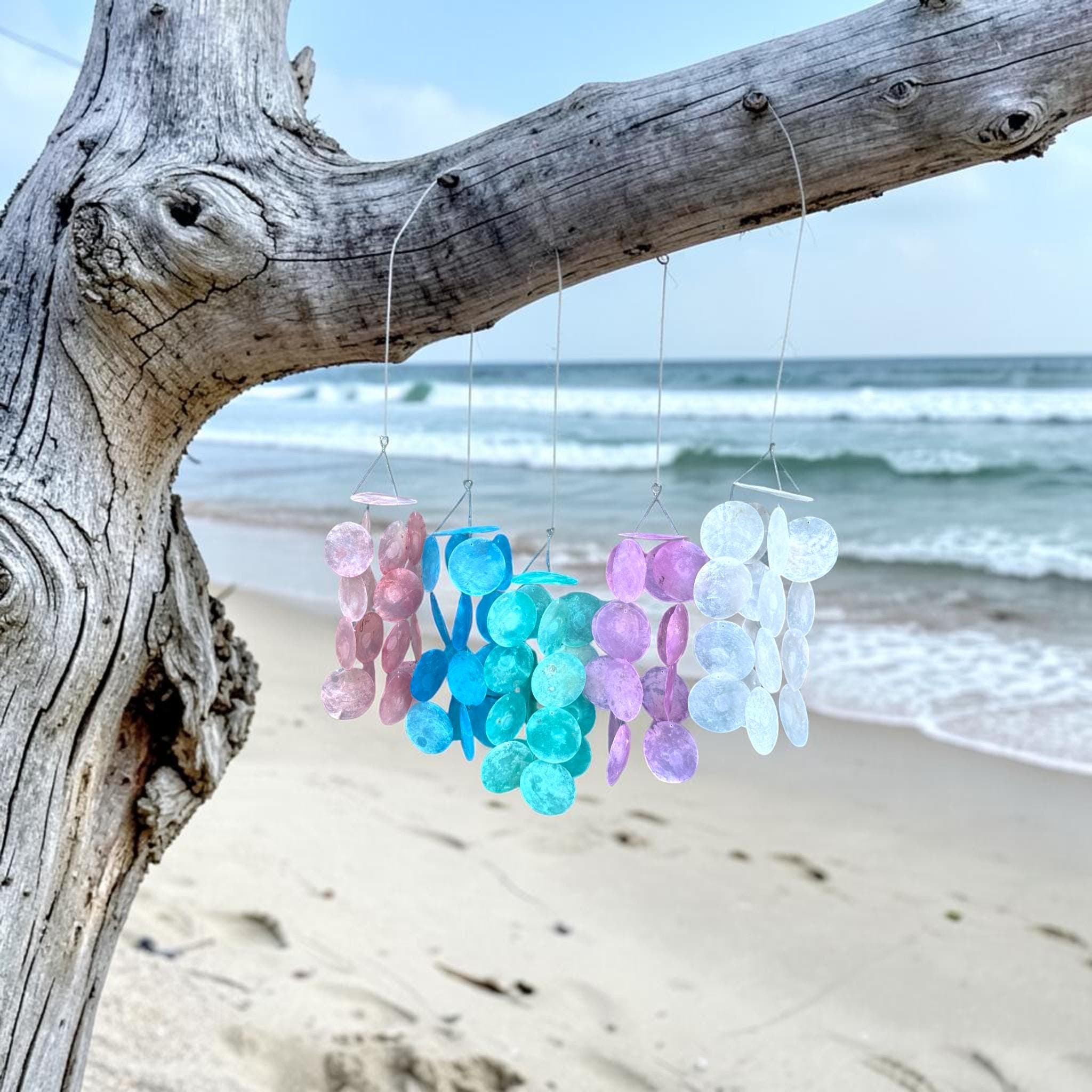 Colorful Capiz Shell Wind Chime, Handmade Coastal Decor, Beach House Hanging Chime, Small Ocean Wind Chimes, Patio Garden Decor - Thumbnail 2