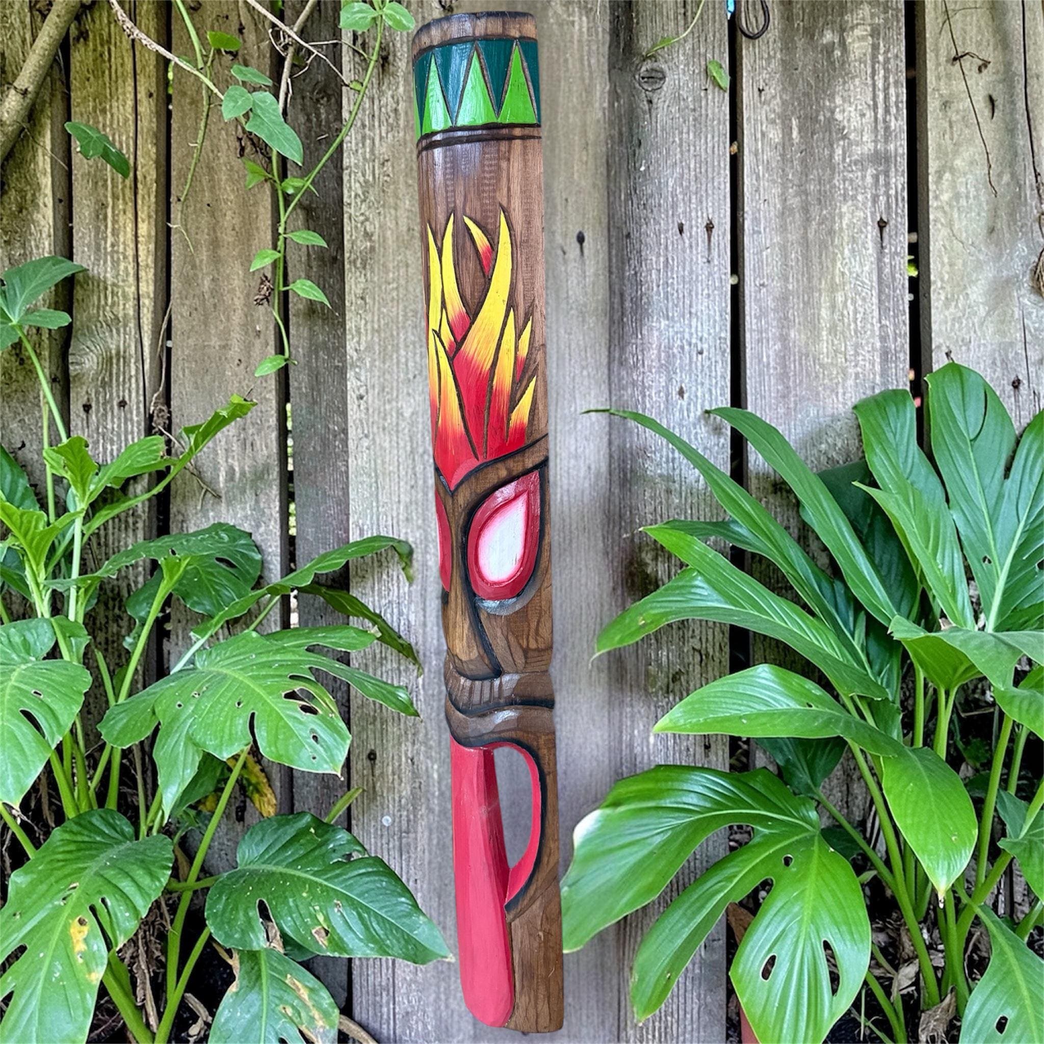 Hand Carved Tiki Mask Wall Art – Polynesian Wood Totem Decor - Thumbnail 2