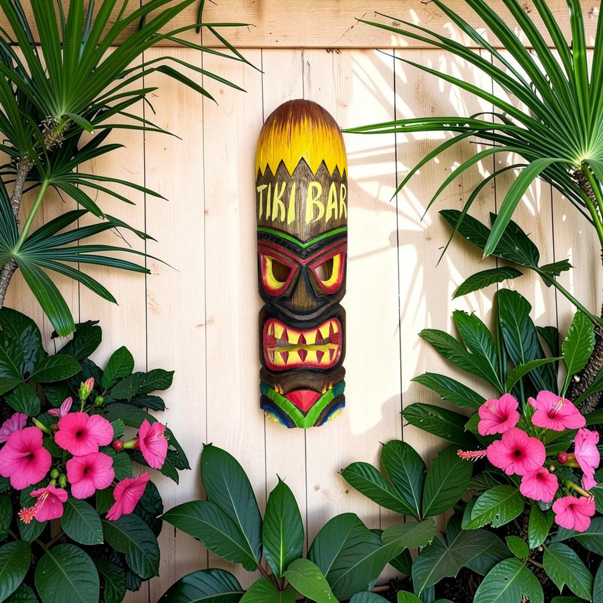 Handmade Tiki Bar Wall Mask | Tropical Wood Wall Decor | Polynesian Style Tiki Sign | Beach Bar Decor | Hawaiian Luau Home Accent