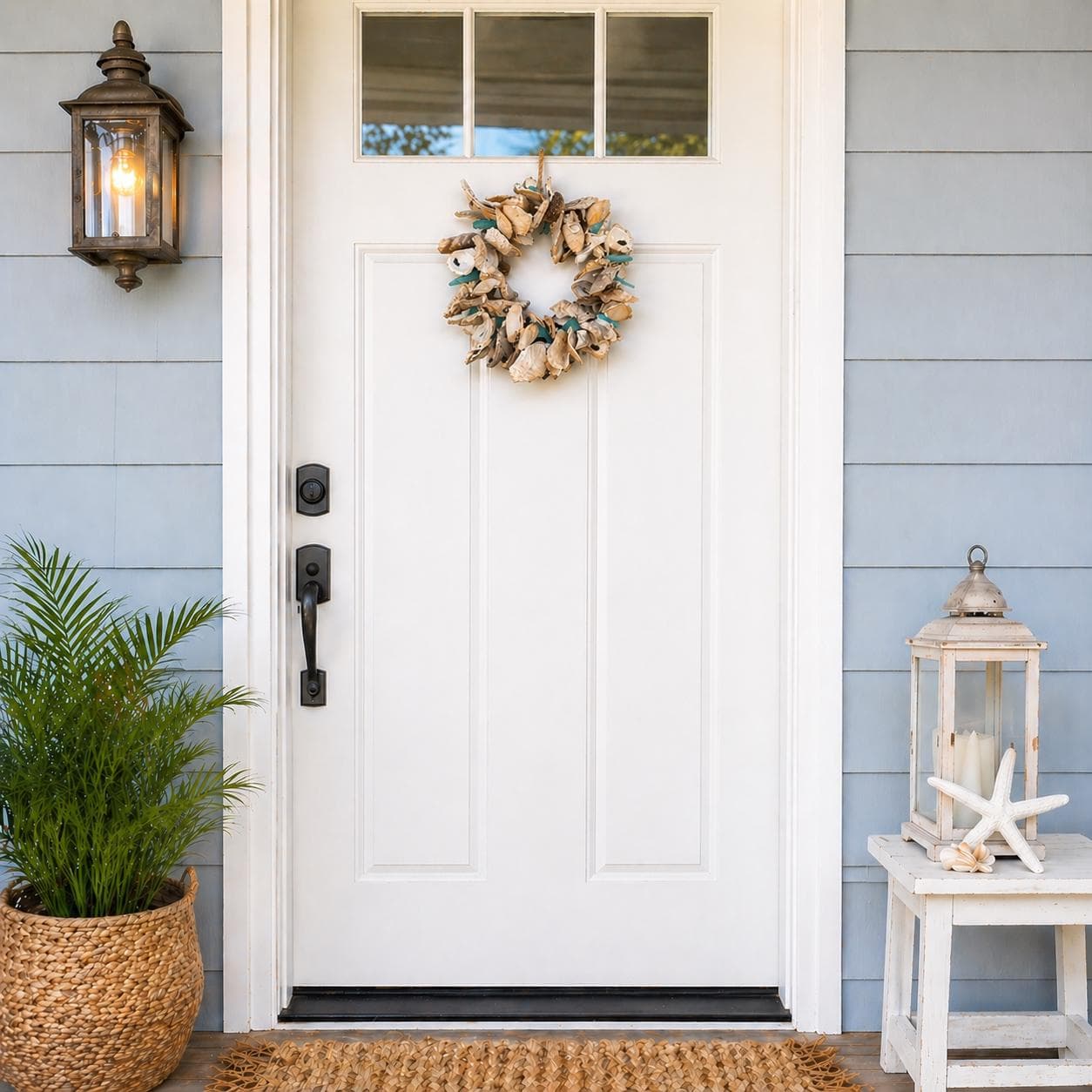 Coastal Oyster Shell Wreath | Beach House Decor | Nautical Front Door Wreath | Sea Glass Shell Wall Hanging | Coastal Farmhouse Decor - Thumbnail 2