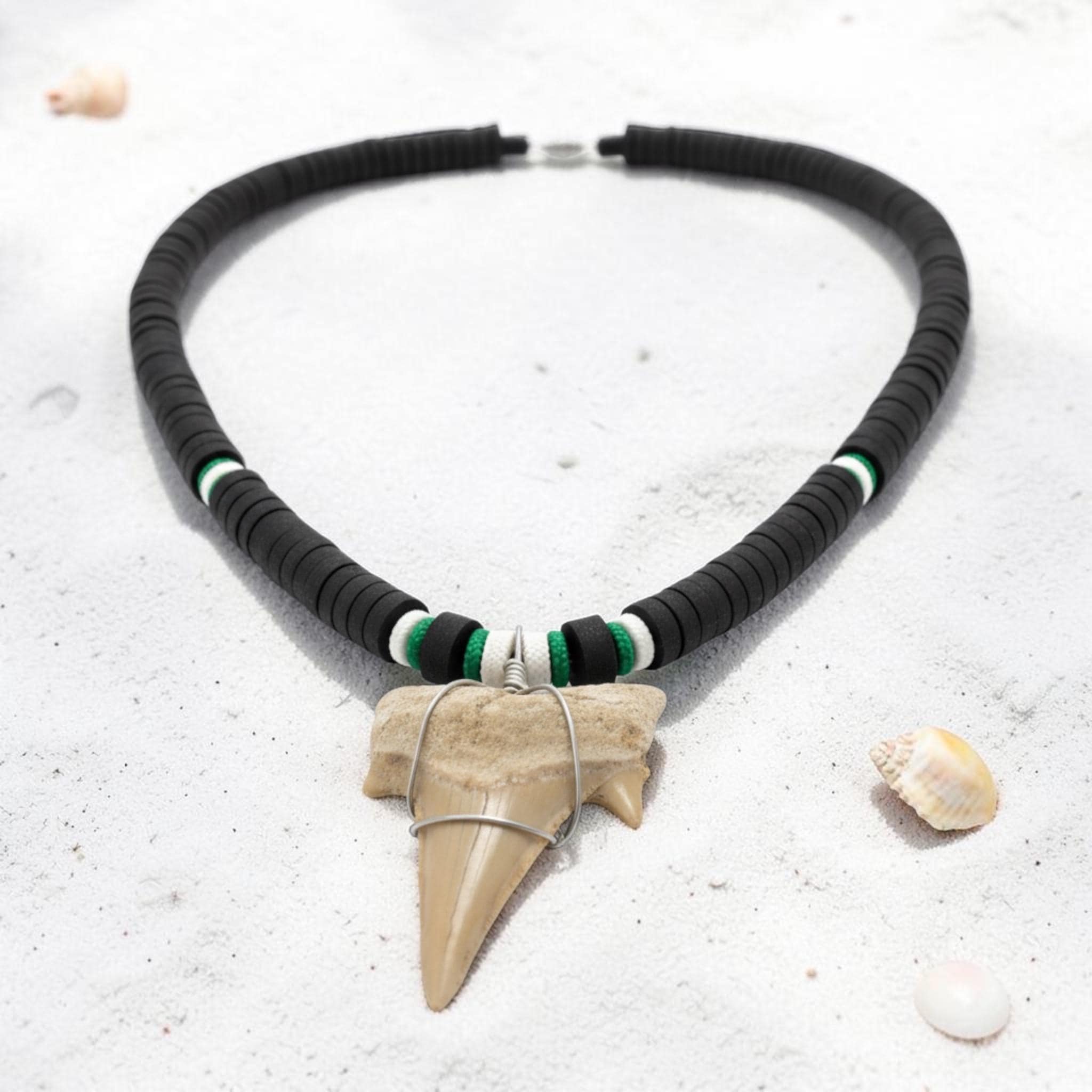 Shark Tooth Necklace | 18" Coastal Boho Shell Bead Surf Pendant