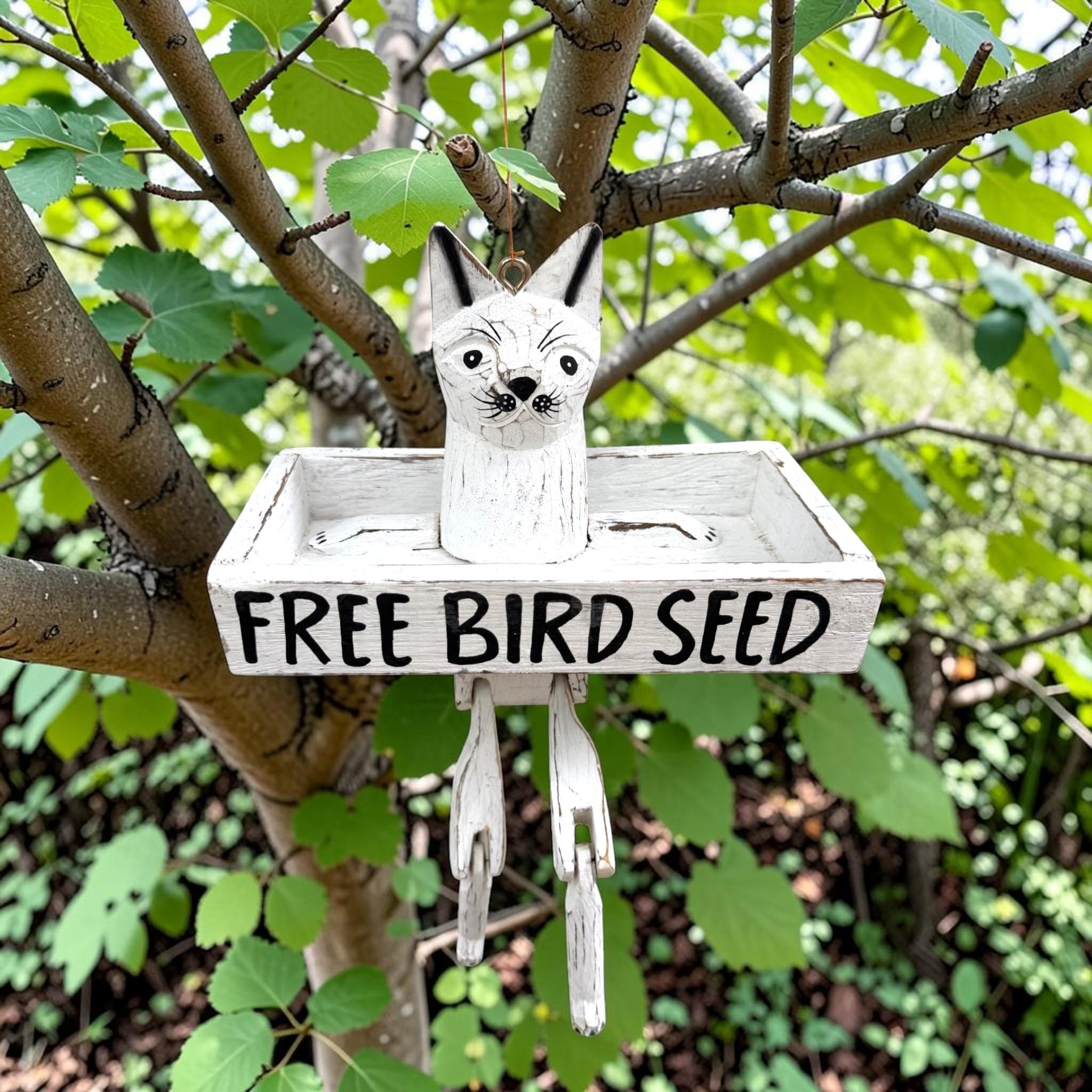 Funny Cat Wooden Bird Feeder – “Free Bird Seed” Rustic Garden Decor - Thumbnail 13