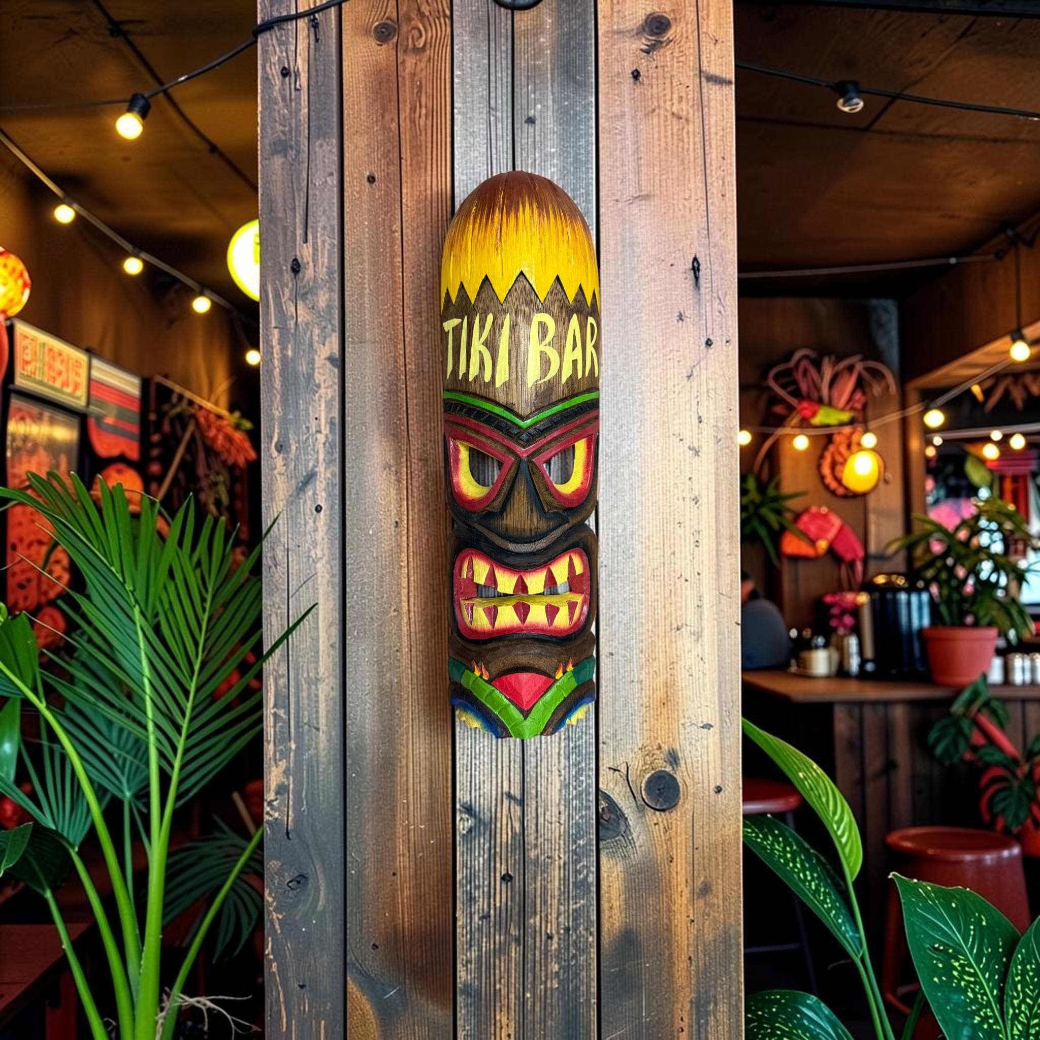 Handmade Tiki Bar Wall Mask | Tropical Wood Wall Decor | Polynesian Style Tiki Sign | Beach Bar Decor | Hawaiian Luau Home Accent - Thumbnail 3