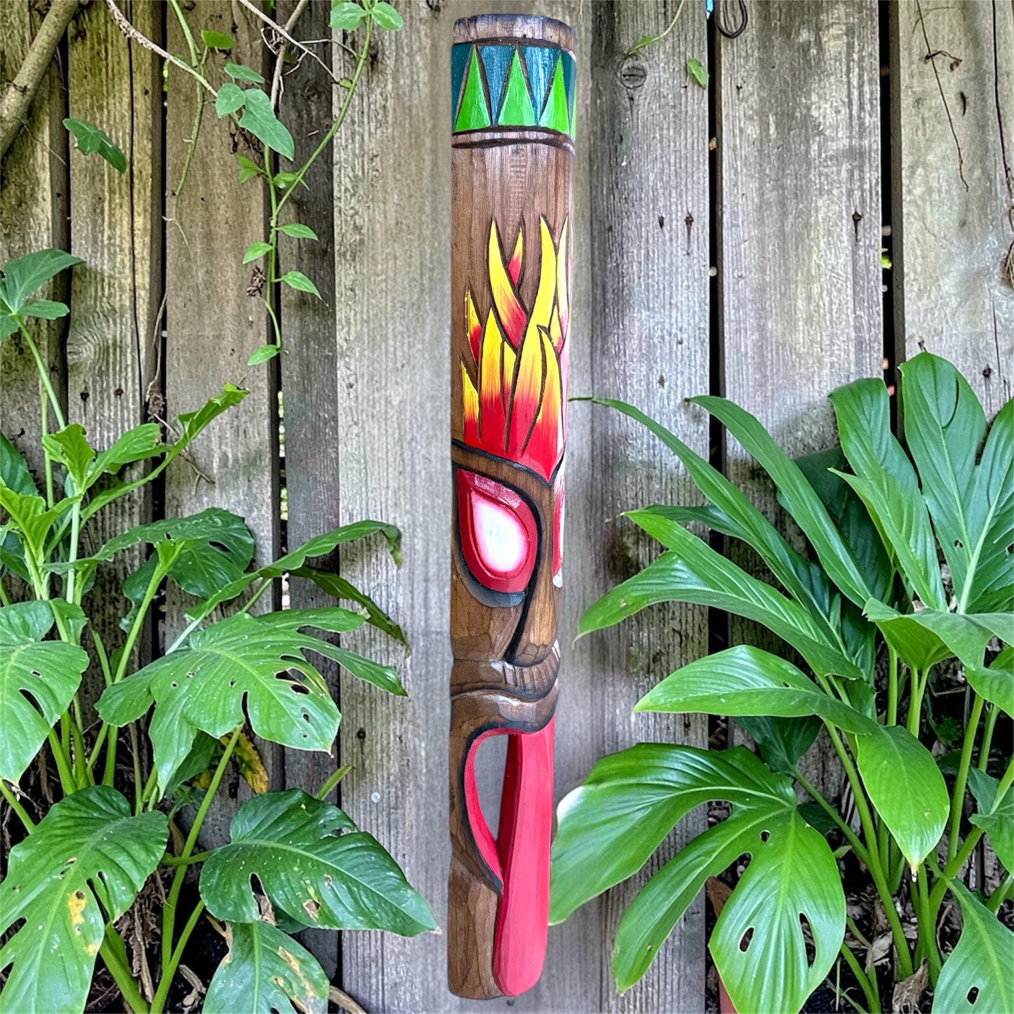 Hand Carved Tiki Mask Wall Art – Polynesian Wood Totem Decor - Thumbnail 3