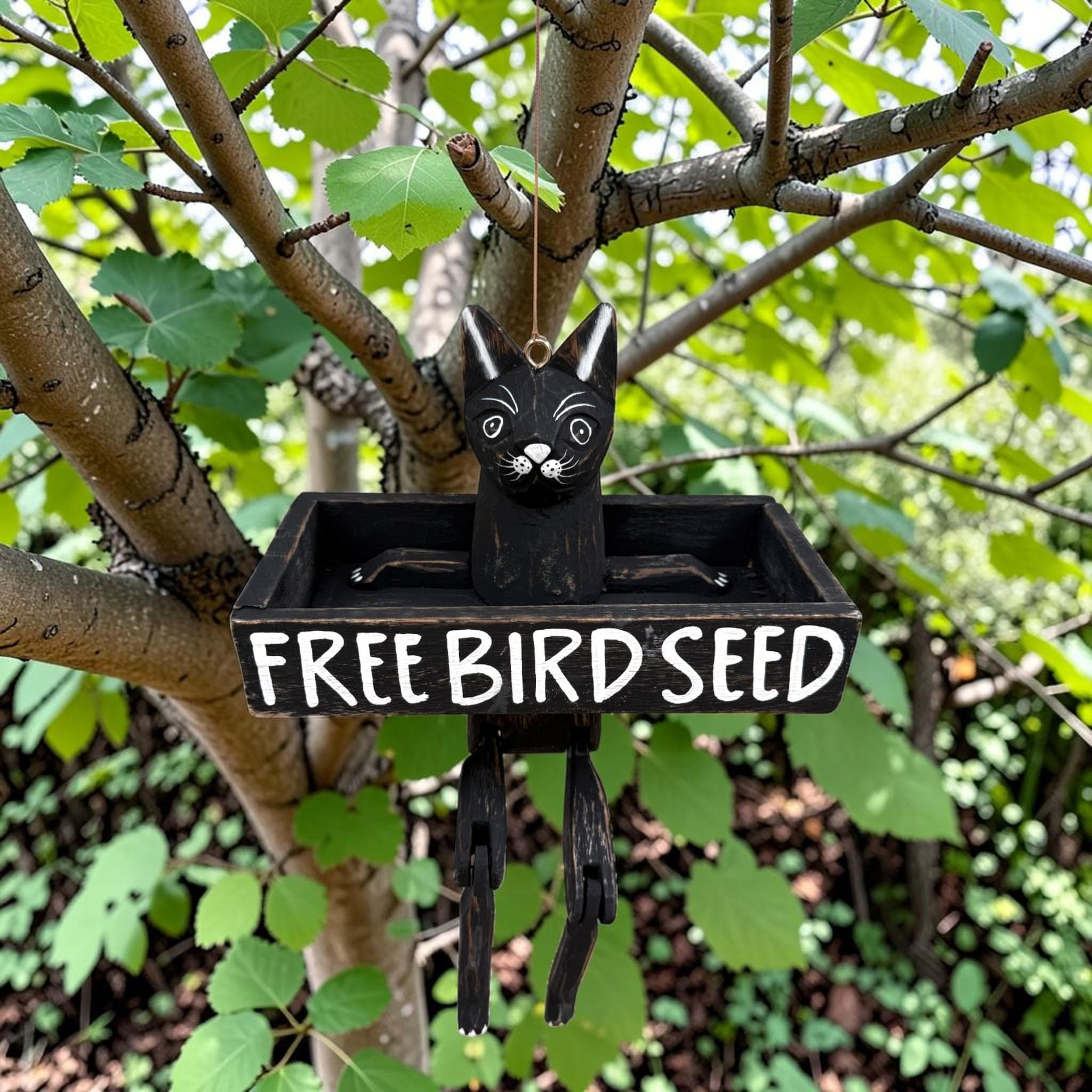 Funny Cat Wooden Bird Feeder – “Free Bird Seed” Rustic Garden Decor - Thumbnail 10