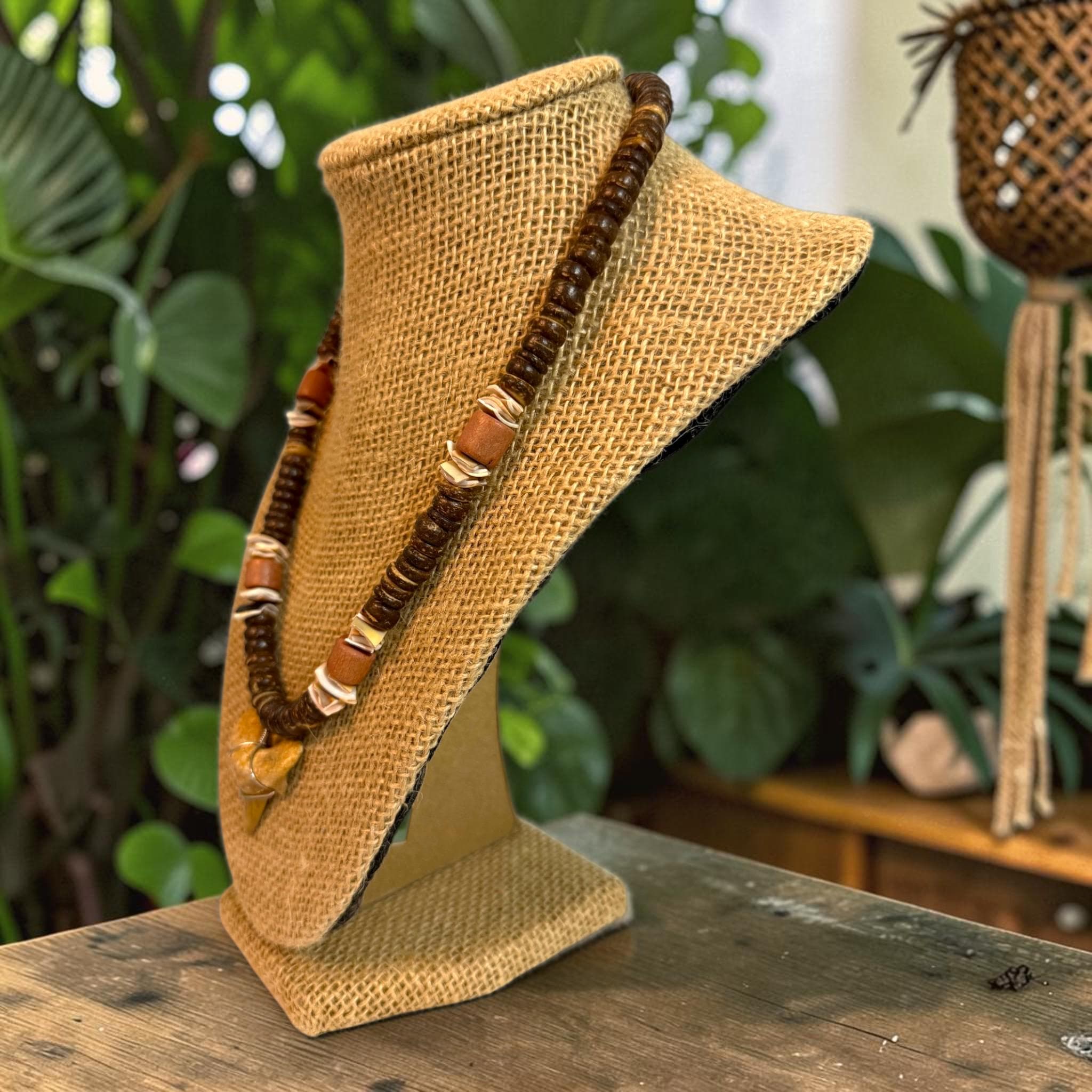 Shark Tooth Necklace | 18" Coastal Boho Shell Bead Surf Pendant - Thumbnail 4