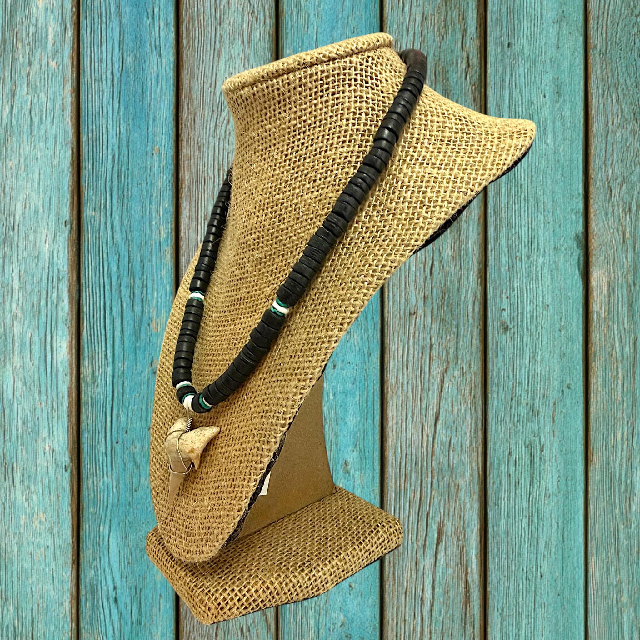 Shark Tooth Necklace | 18" Coastal Boho Shell Bead Surf Pendant - Thumbnail 4