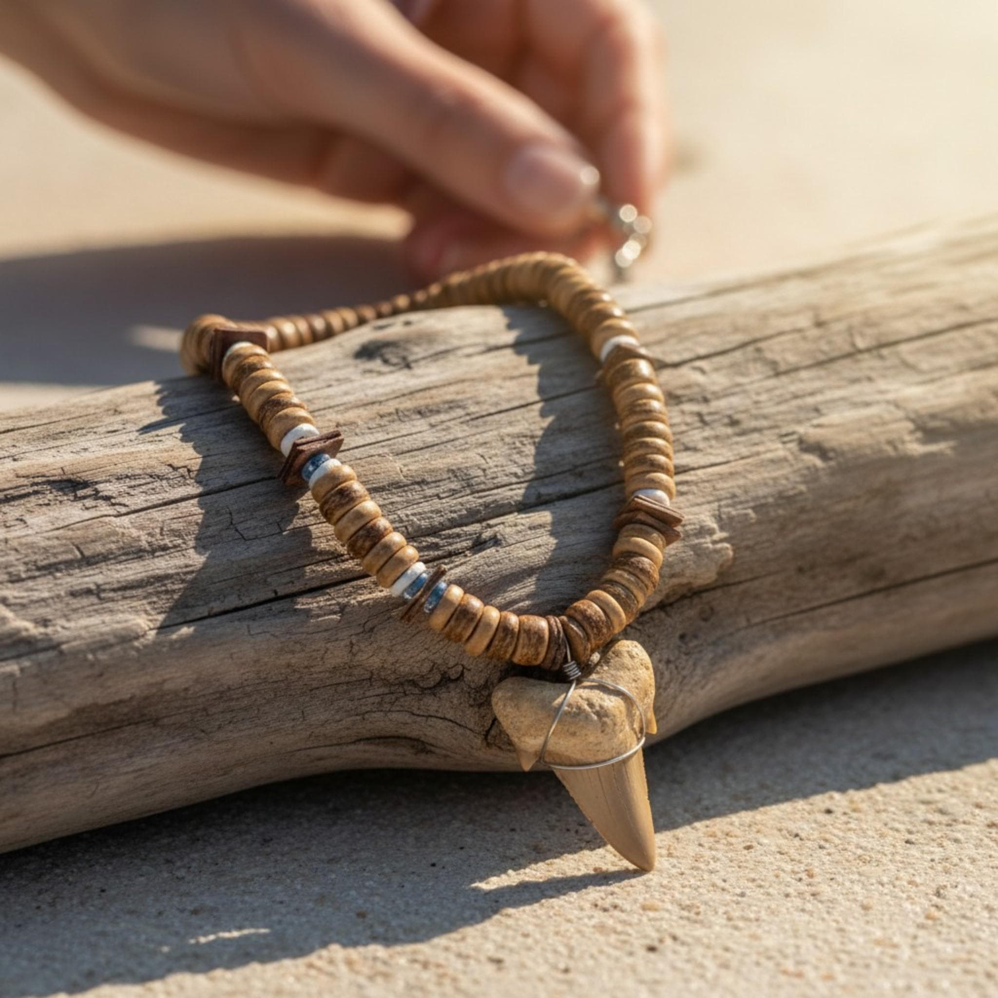 Shark Tooth Necklace | 18" Coastal Boho Shell Bead Surf Pendant