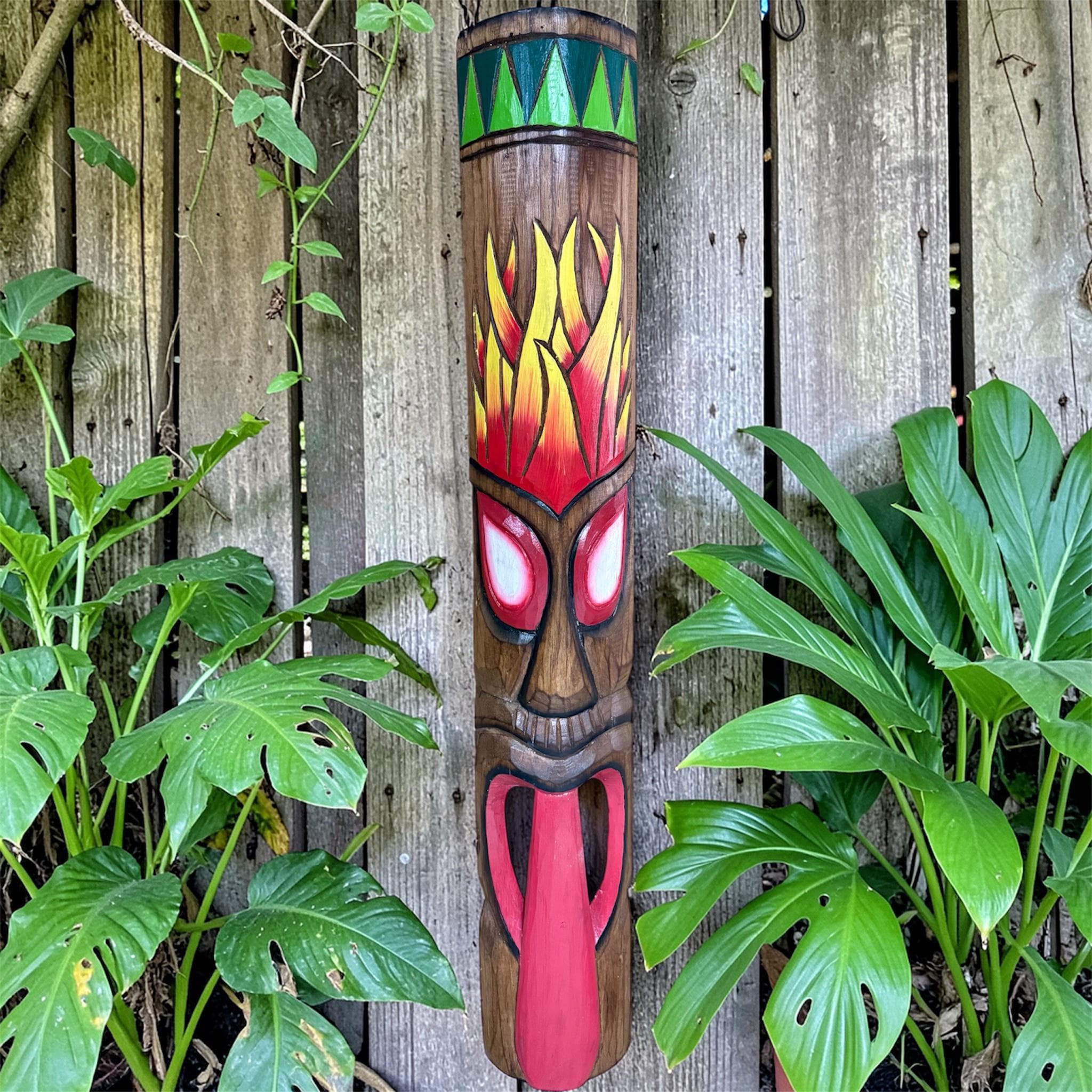 Hand Carved Tiki Mask Wall Art – Polynesian Wood Totem Decor