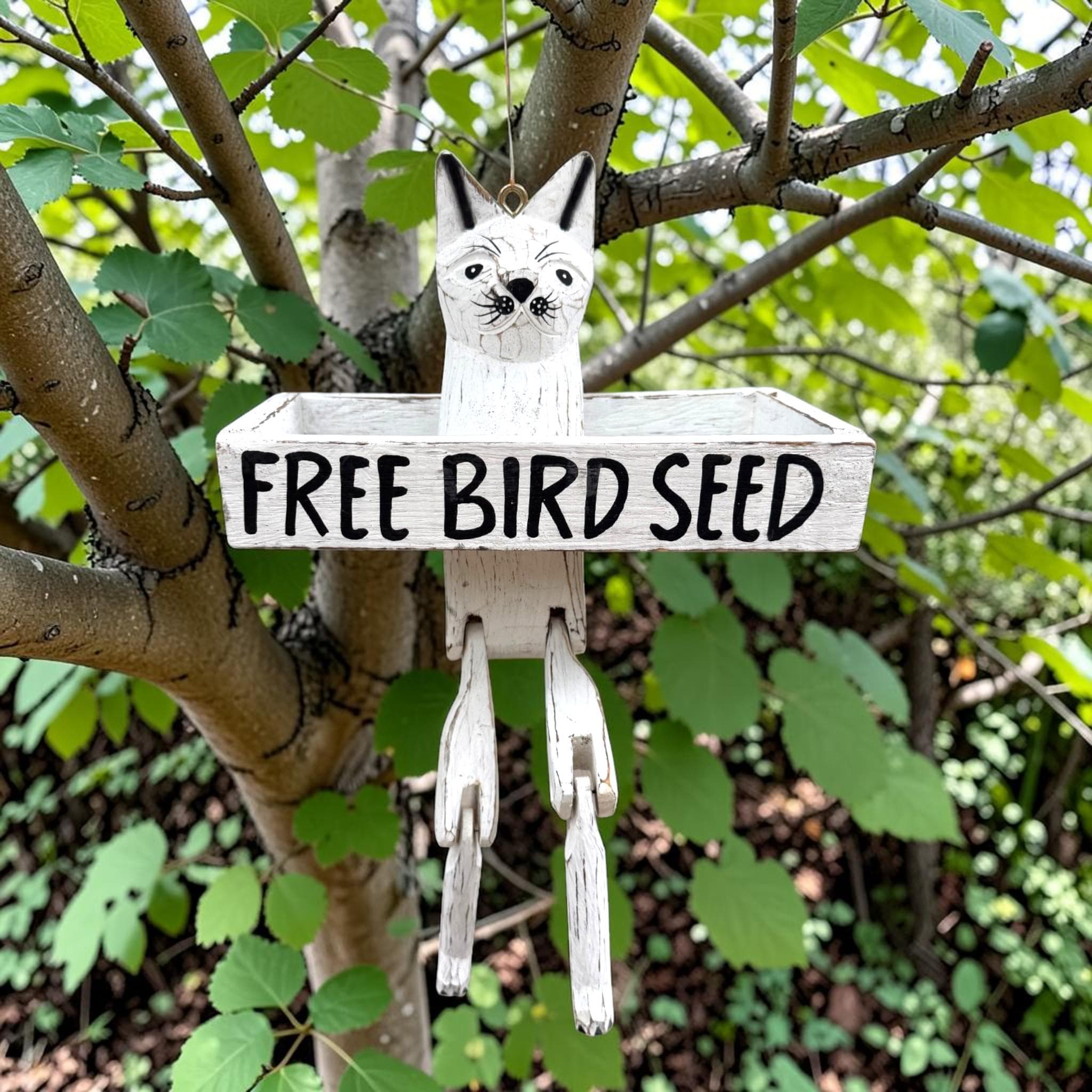 Funny Cat Wooden Bird Feeder – “Free Bird Seed” Rustic Garden Decor - Thumbnail 12