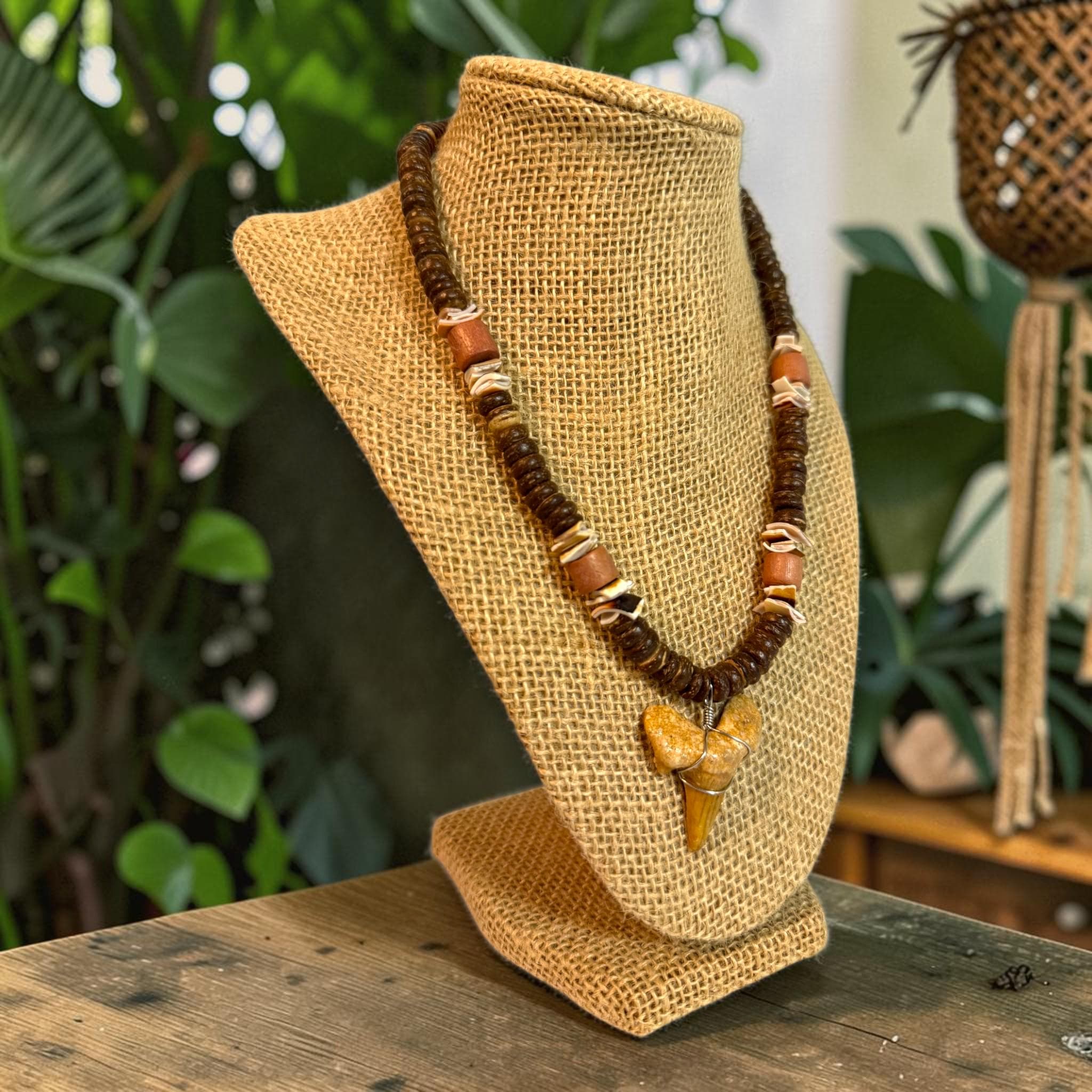 Shark Tooth Necklace | 18" Coastal Boho Shell Bead Surf Pendant - Thumbnail 3