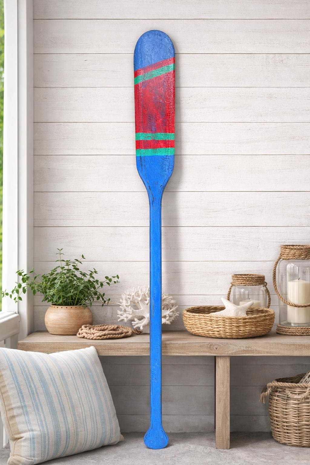 Handcrafted Blue Decorative Boat Oar | Distressed Coastal Nautical Wall Hanging - Thumbnail 4