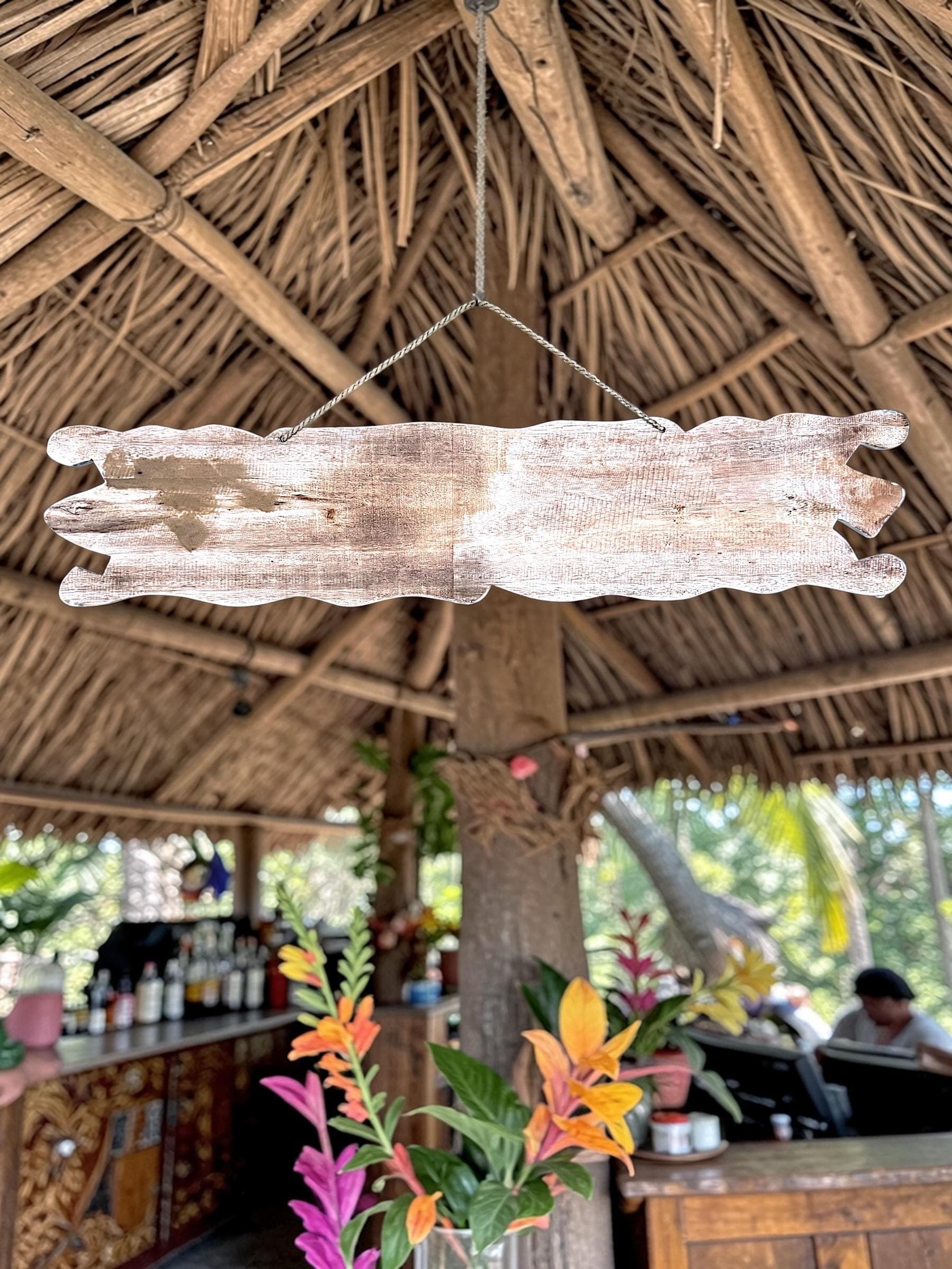 Hand-Painted Wooden Tiki Bar Sign | Rustic Coastal Tropical Wall Art - Thumbnail 2