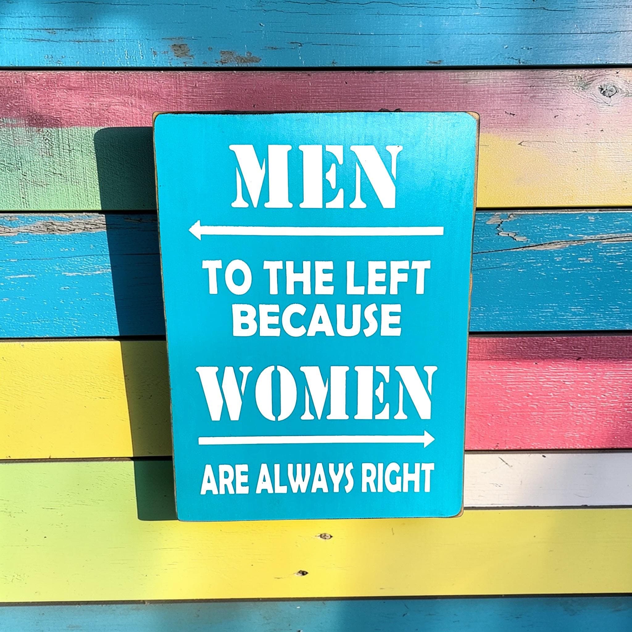 Funny Wooden Sign | Men Left, Women Right | Coastal Humor Decor