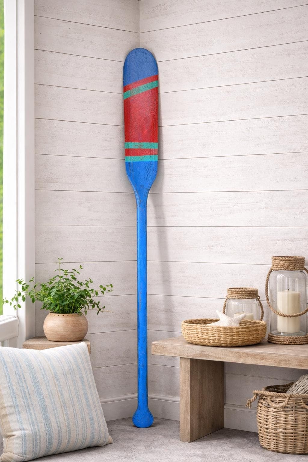 Handcrafted Blue Decorative Boat Oar | Distressed Coastal Nautical Wall Hanging - Thumbnail 3