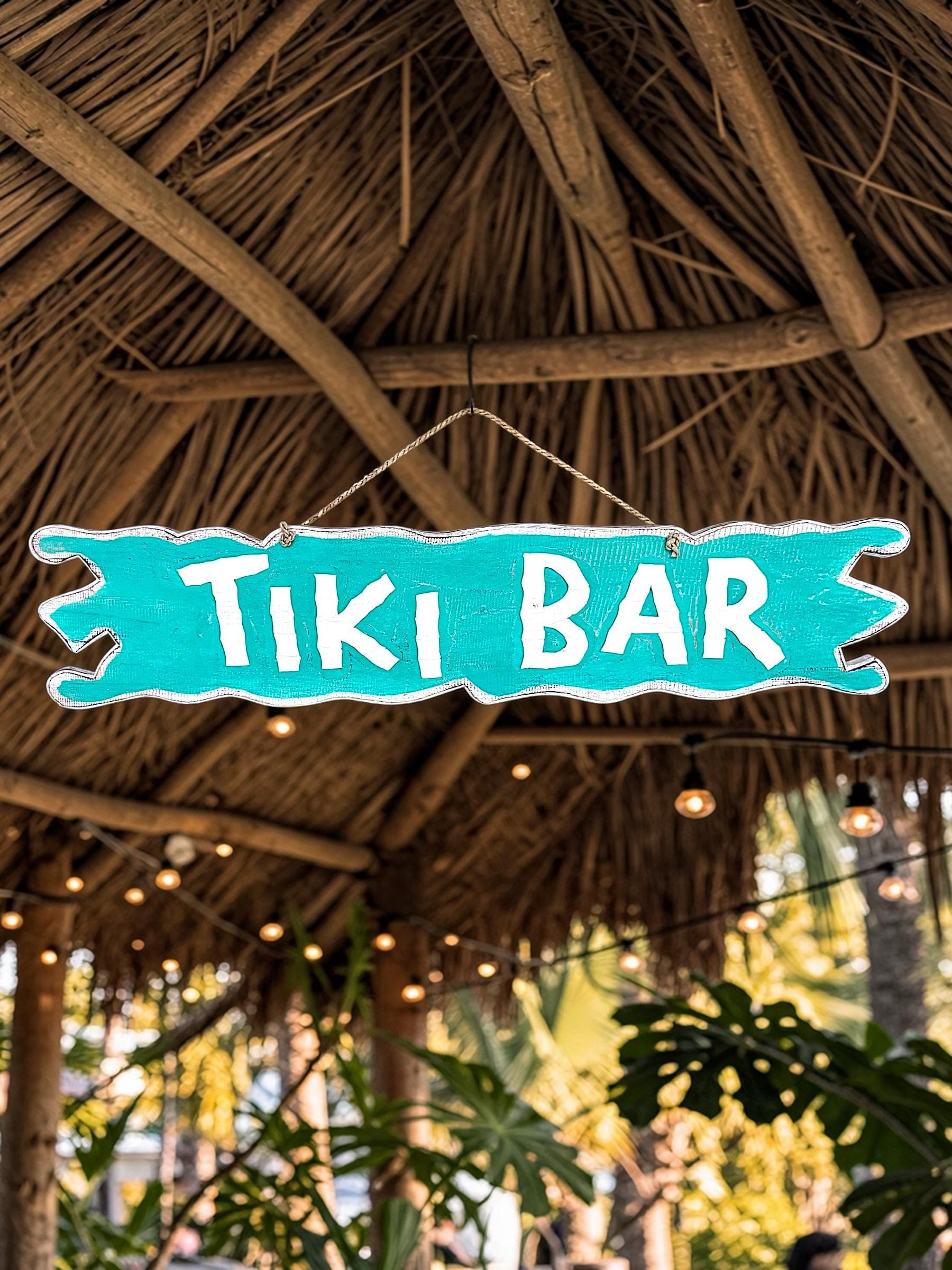 Hand-Painted Wooden Tiki Bar Sign | Rustic Coastal Tropical Wall Art