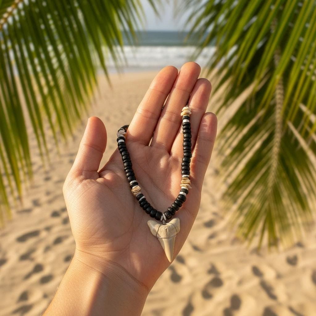Shark Tooth Necklace | 18" Coastal Boho Shell Bead Surf Pendant