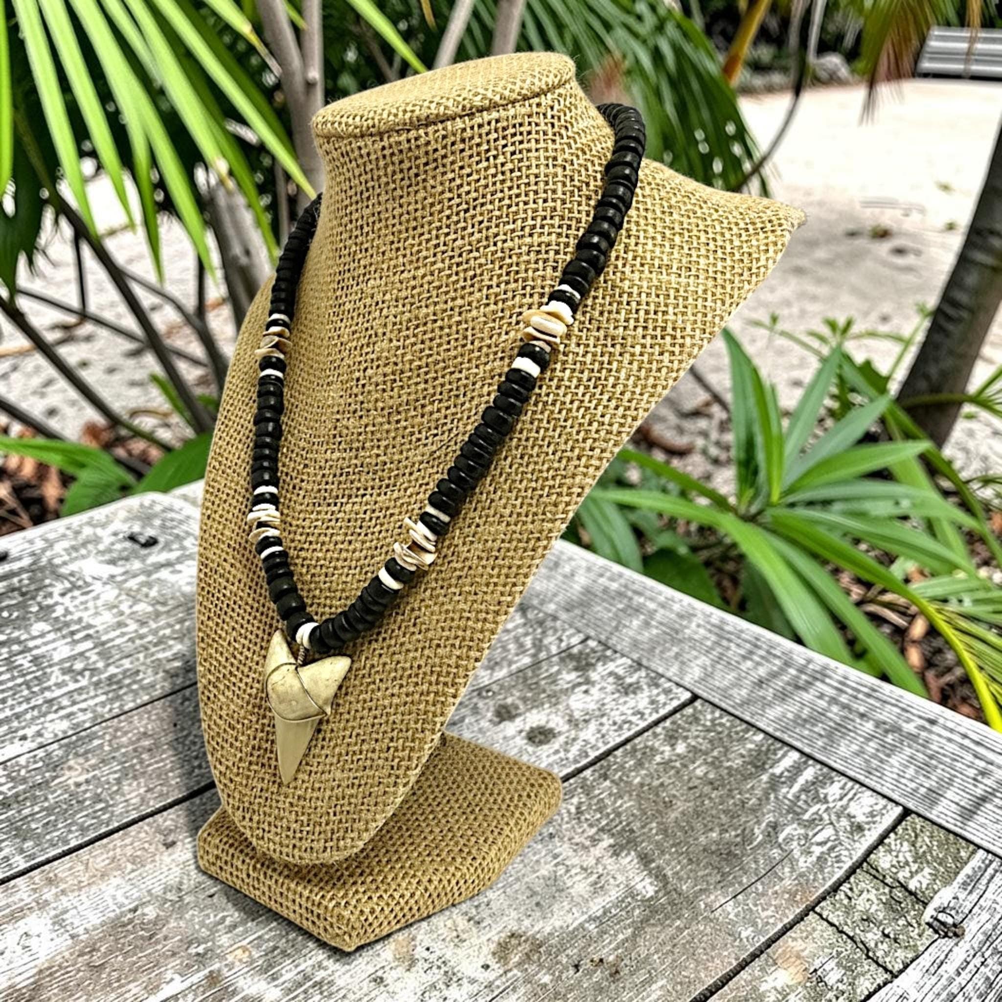 Shark Tooth Necklace | 18" Coastal Boho Shell Bead Surf Pendant - Thumbnail 3