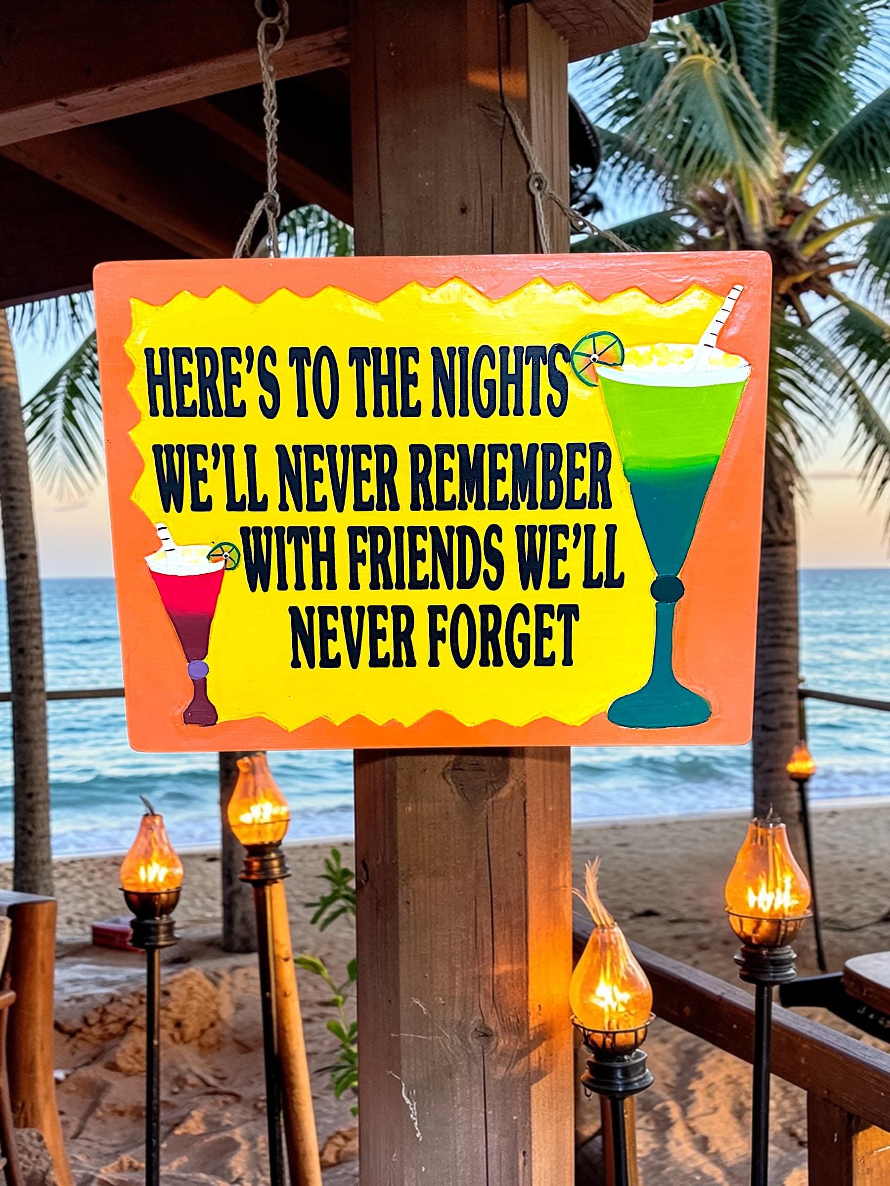 Hand-Painted Wooden Beach Bar Sign – Tropical Coastal Wall Decor