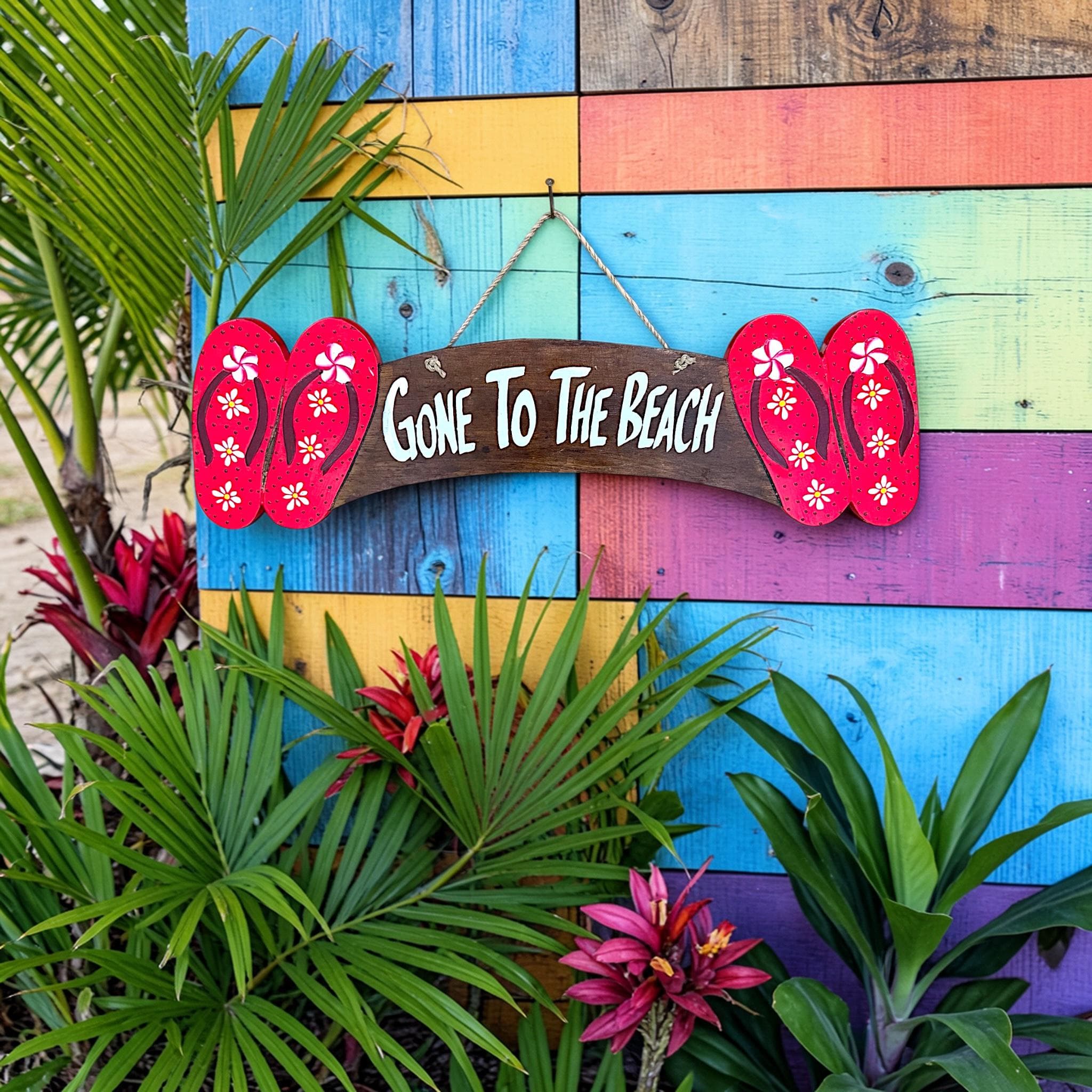 Gone To The Beach Wooden Sign | Flip Flop Coastal Decor, Beach House Hanging