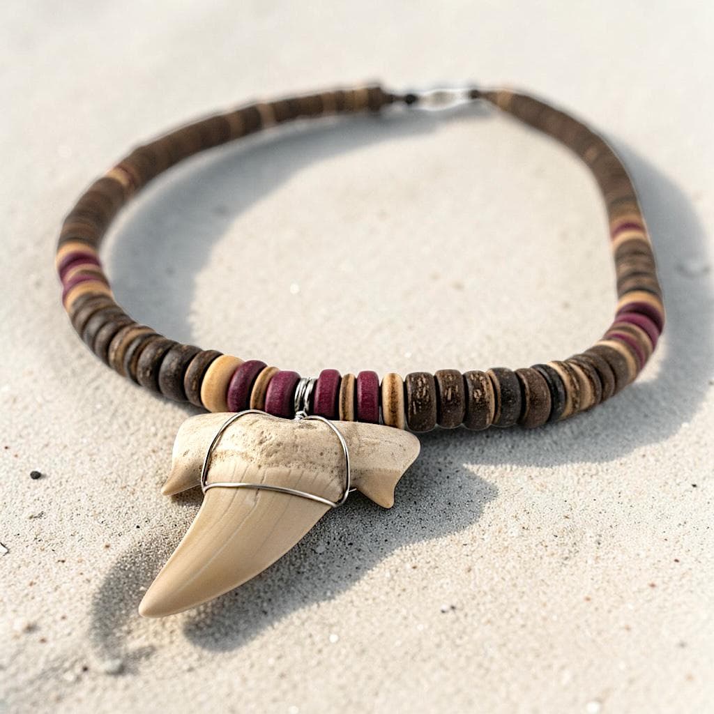 Shark Tooth Necklace | 18" Coastal Boho Shell Bead Surf Pendant