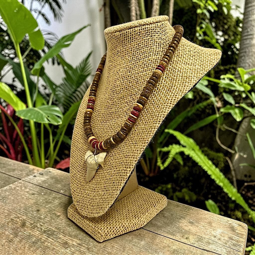 Shark Tooth Necklace | 18" Coastal Boho Shell Bead Surf Pendant - Thumbnail 4