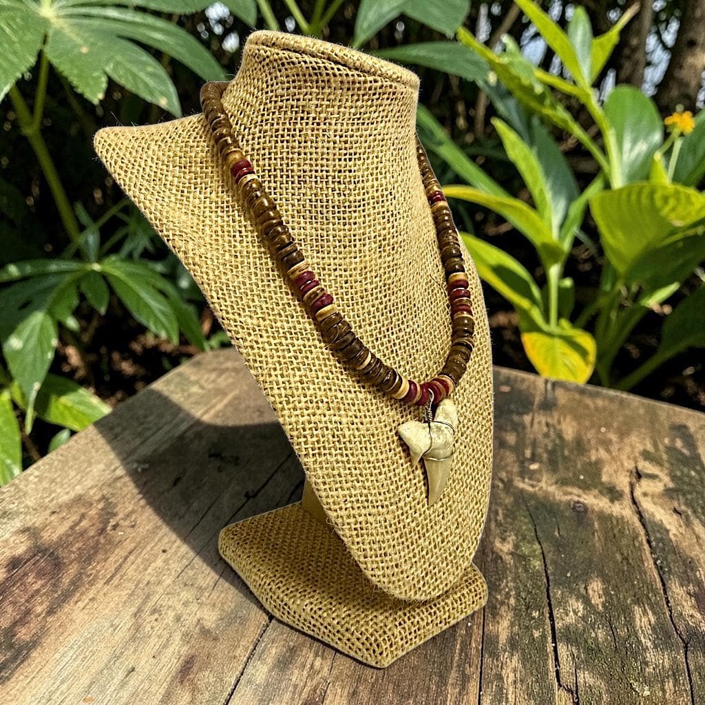 Shark Tooth Necklace | 18" Coastal Boho Shell Bead Surf Pendant - Thumbnail 3