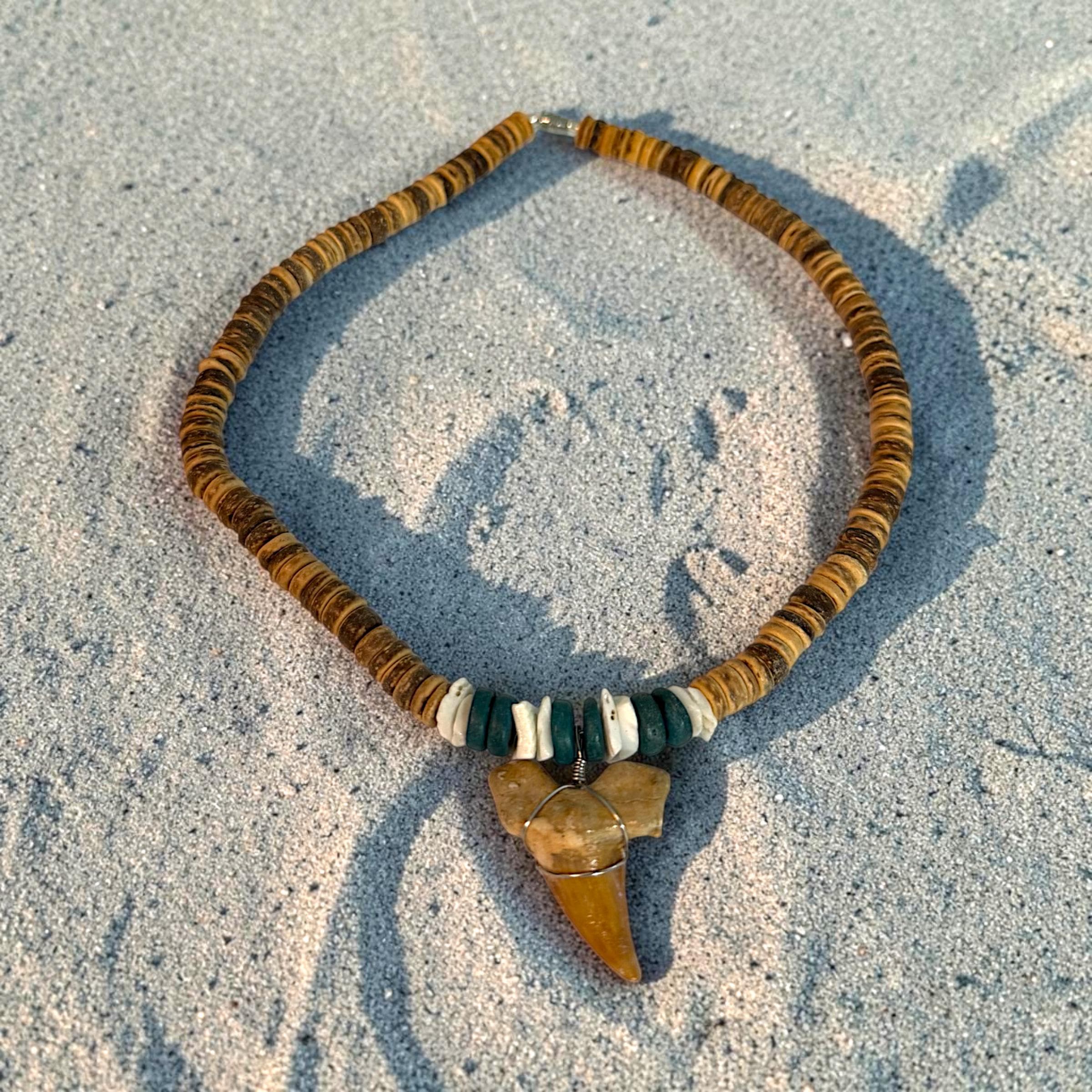 Shark Tooth Necklace | 18" Coastal Boho Shell Bead Surf Pendant