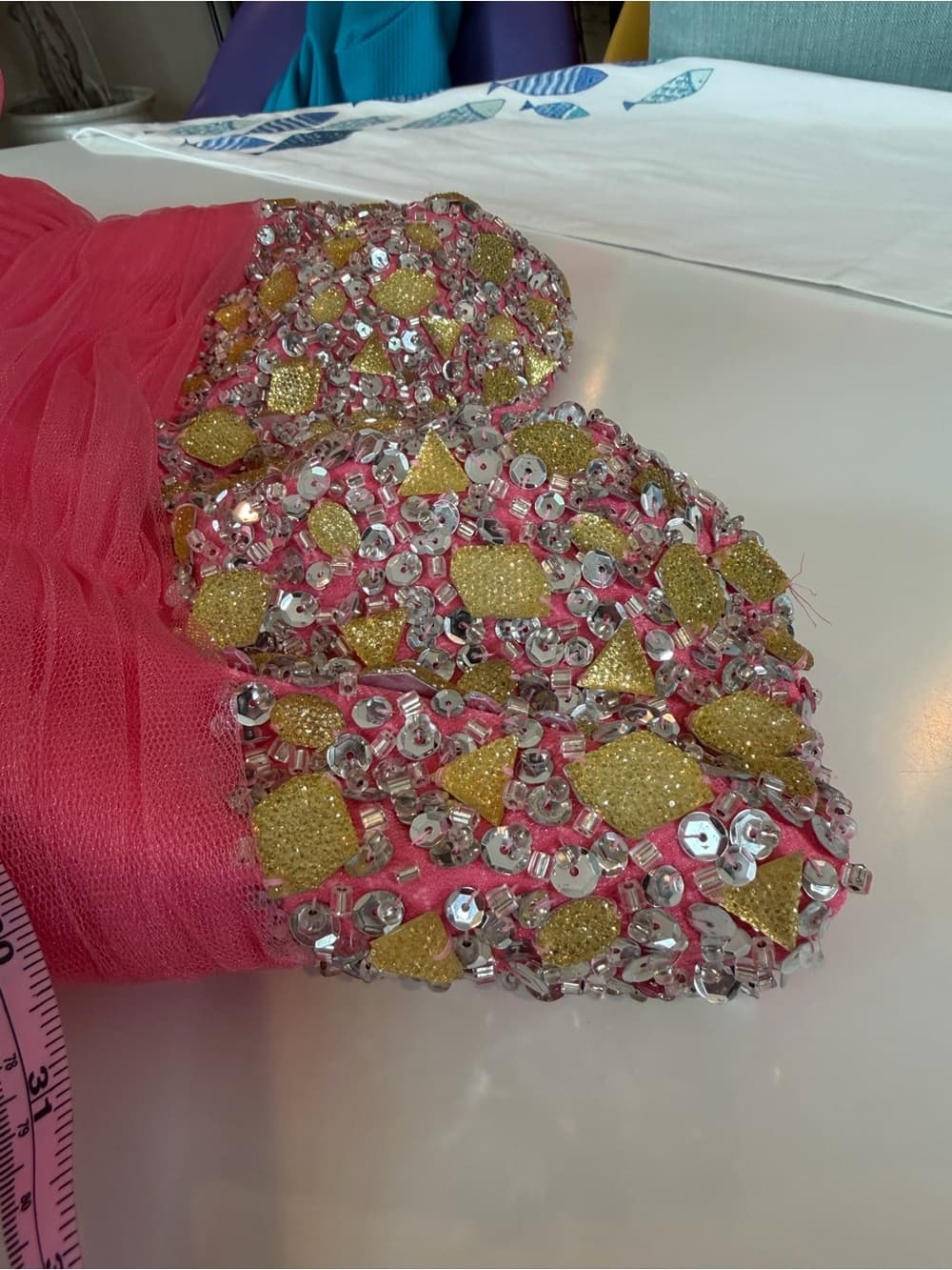 Couture Hand-Beaded Coral Gown - Thumbnail 8