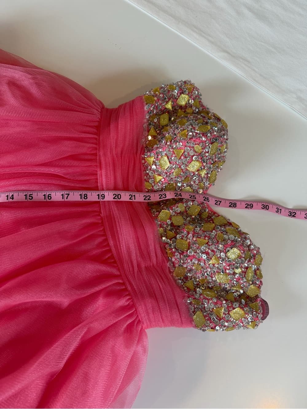 Couture Hand-Beaded Coral Gown - Thumbnail 4