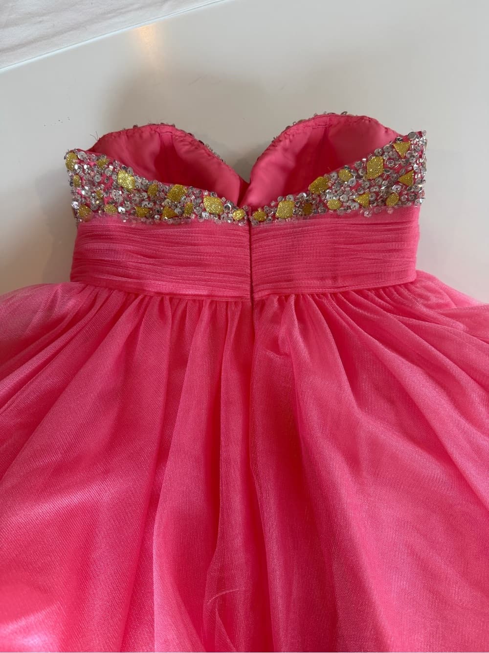 Couture Hand-Beaded Coral Gown - Thumbnail 9
