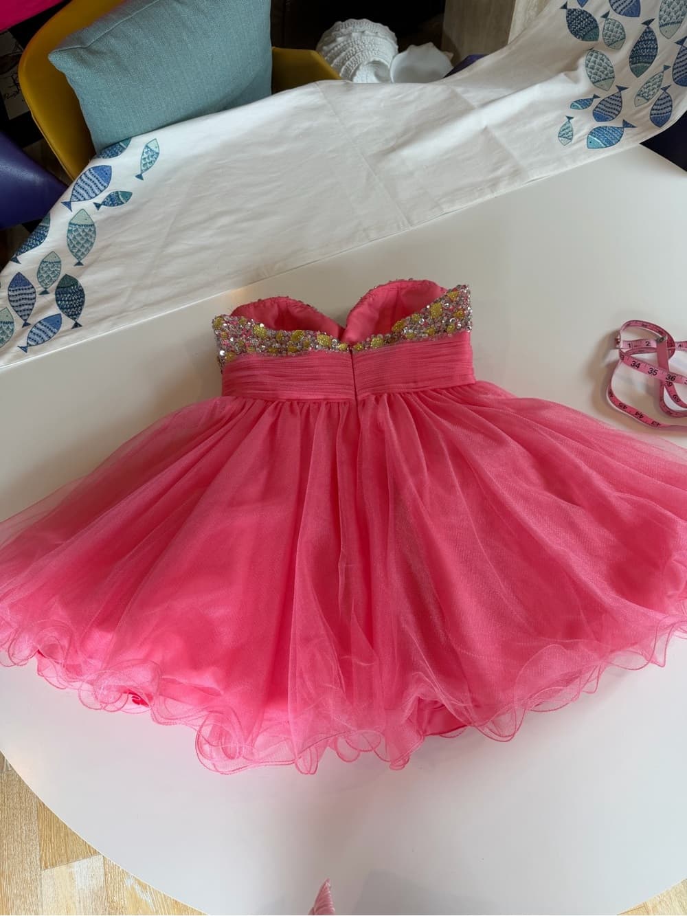 Couture Hand-Beaded Coral Gown - Thumbnail 10