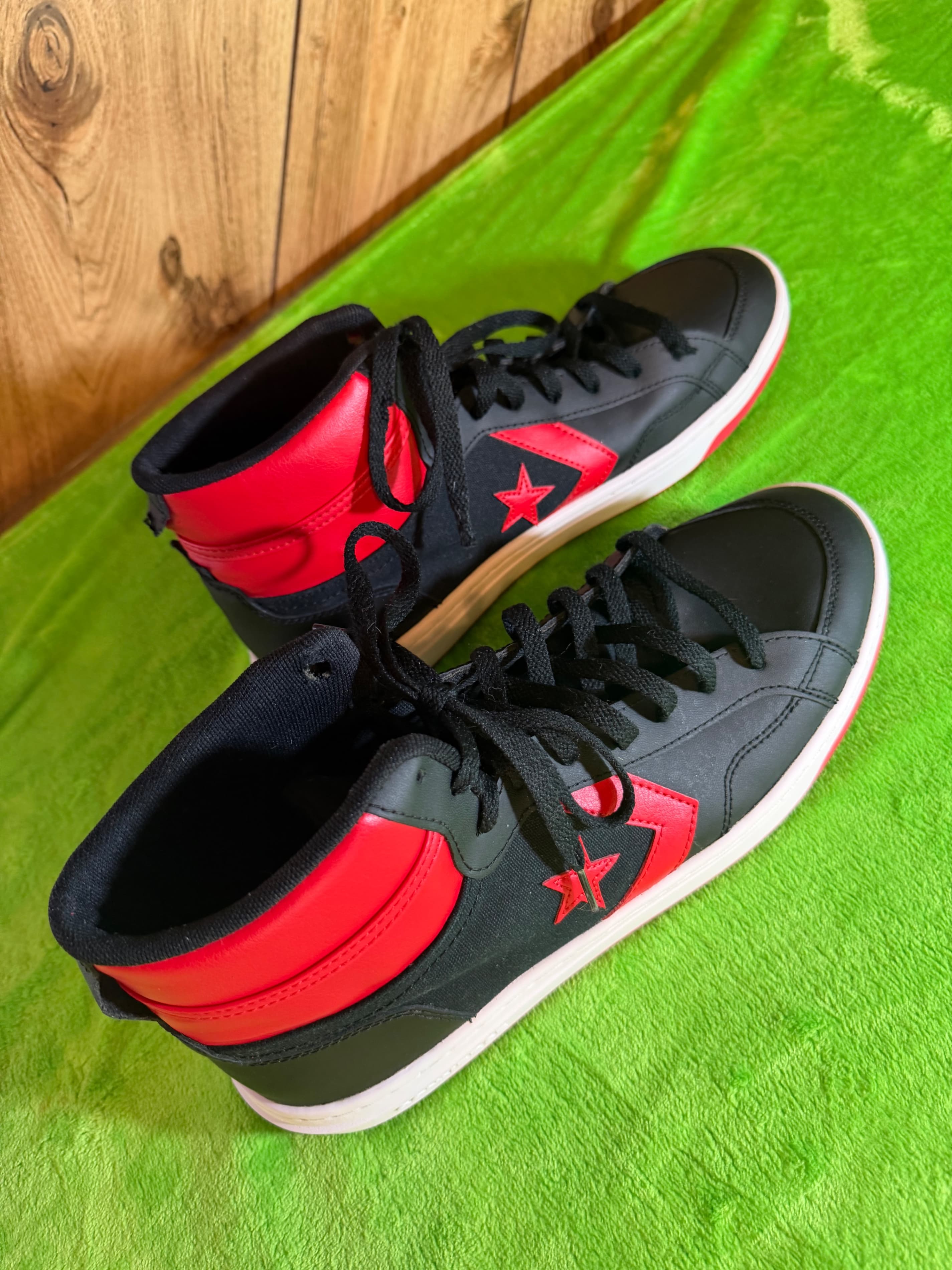 Converse Star Player 76 Mid Mens 12 Black Red Leather Hi Top Sneakers A01281C - Thumbnail 5