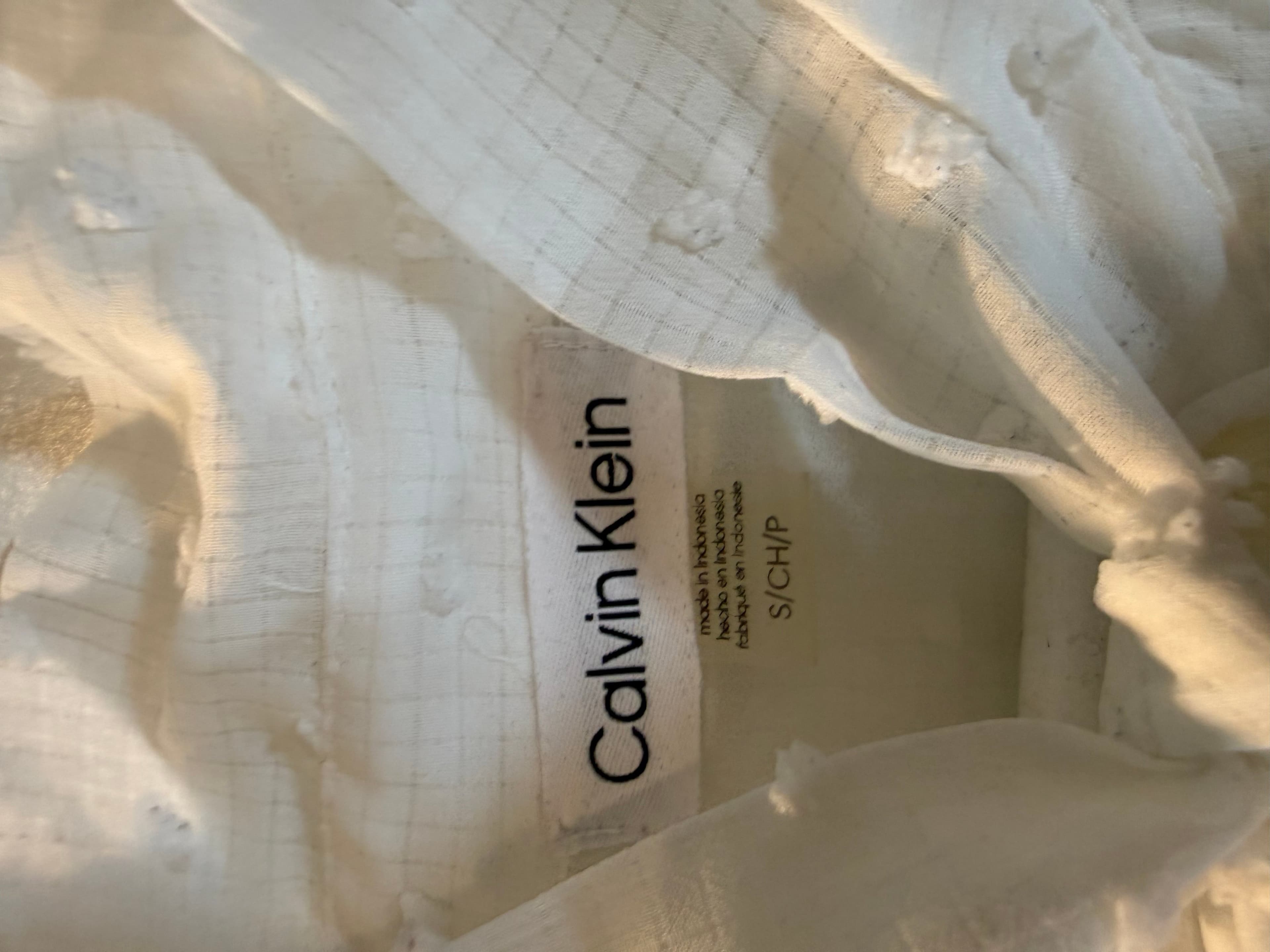 Calvin Klein White Sheer Polka Dot Blouse with Bow Tie - Thumbnail 4