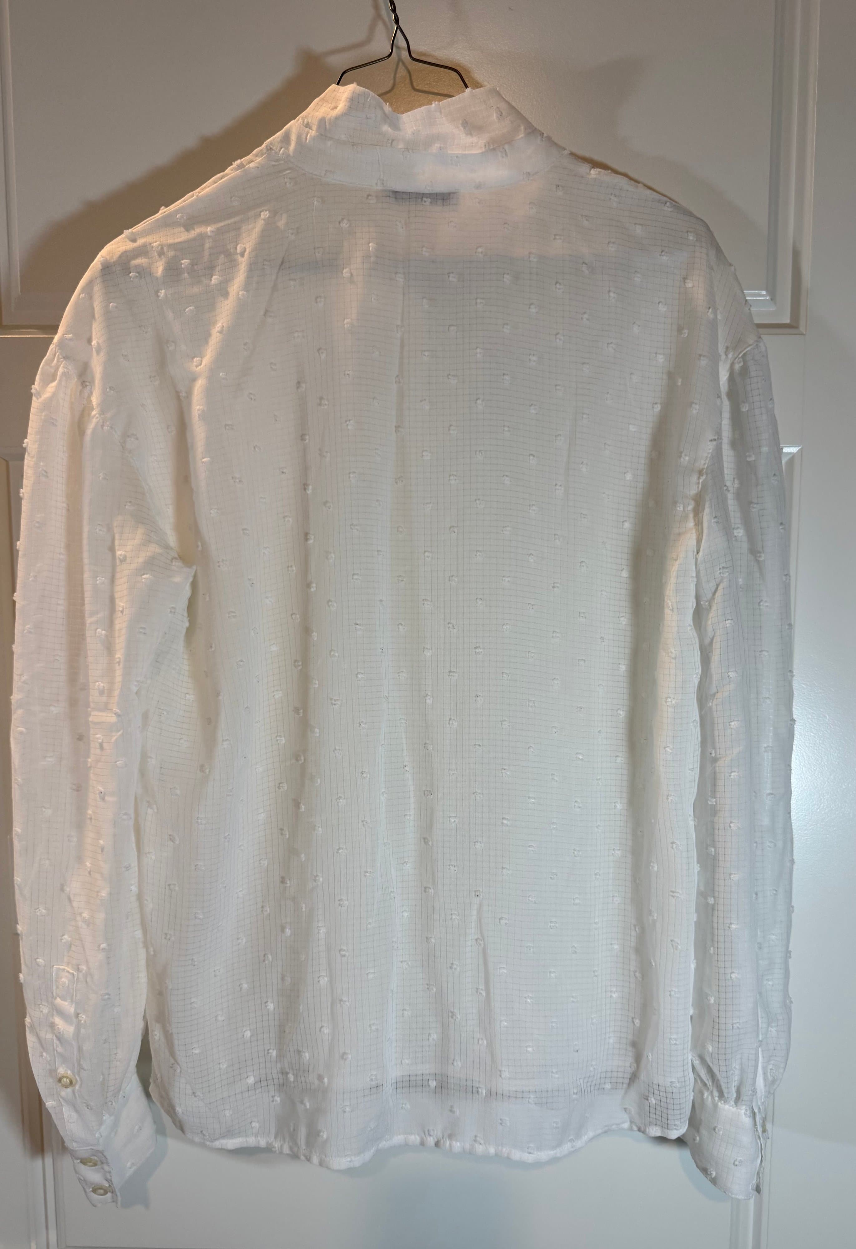 Calvin Klein White Sheer Polka Dot Blouse with Bow Tie - Thumbnail 2
