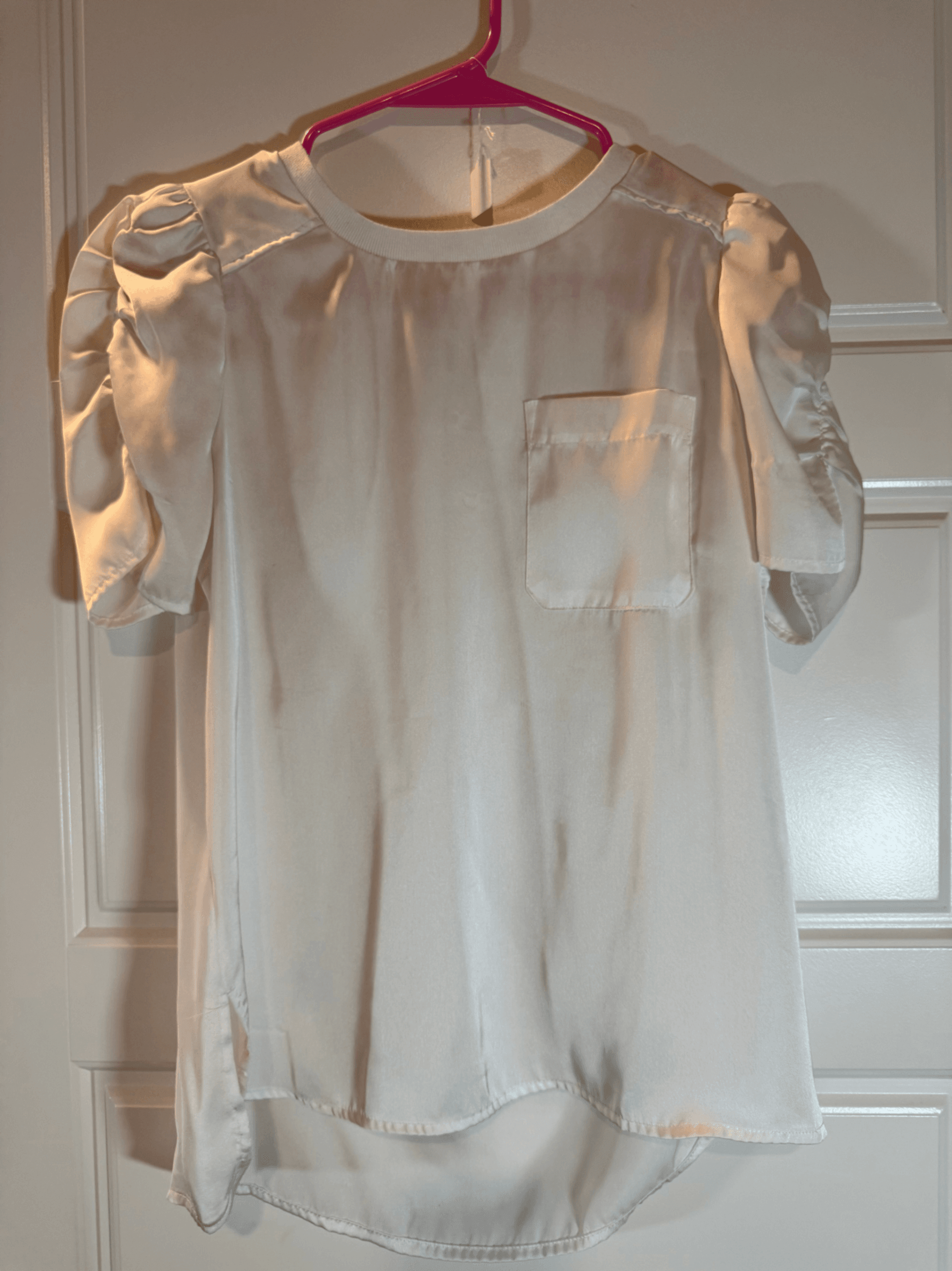 White Short Sleeve Blouse with Pocket Detail
