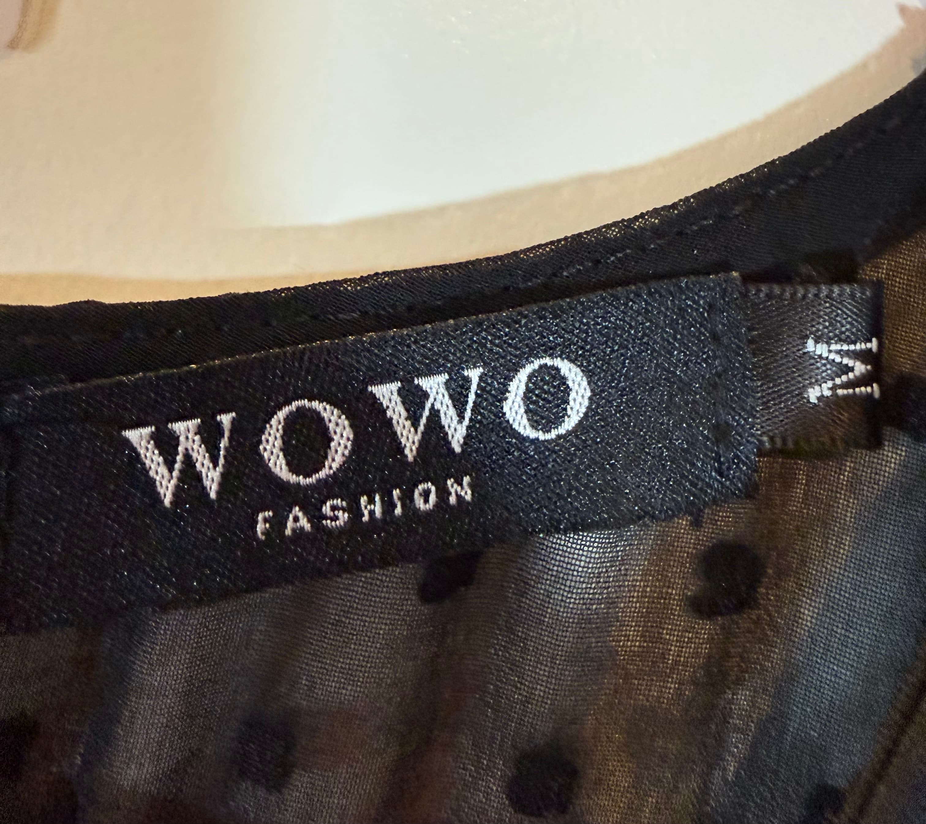 WOWO Black Sheer Polka Dot Dress with Flared Sleeves - Thumbnail 3