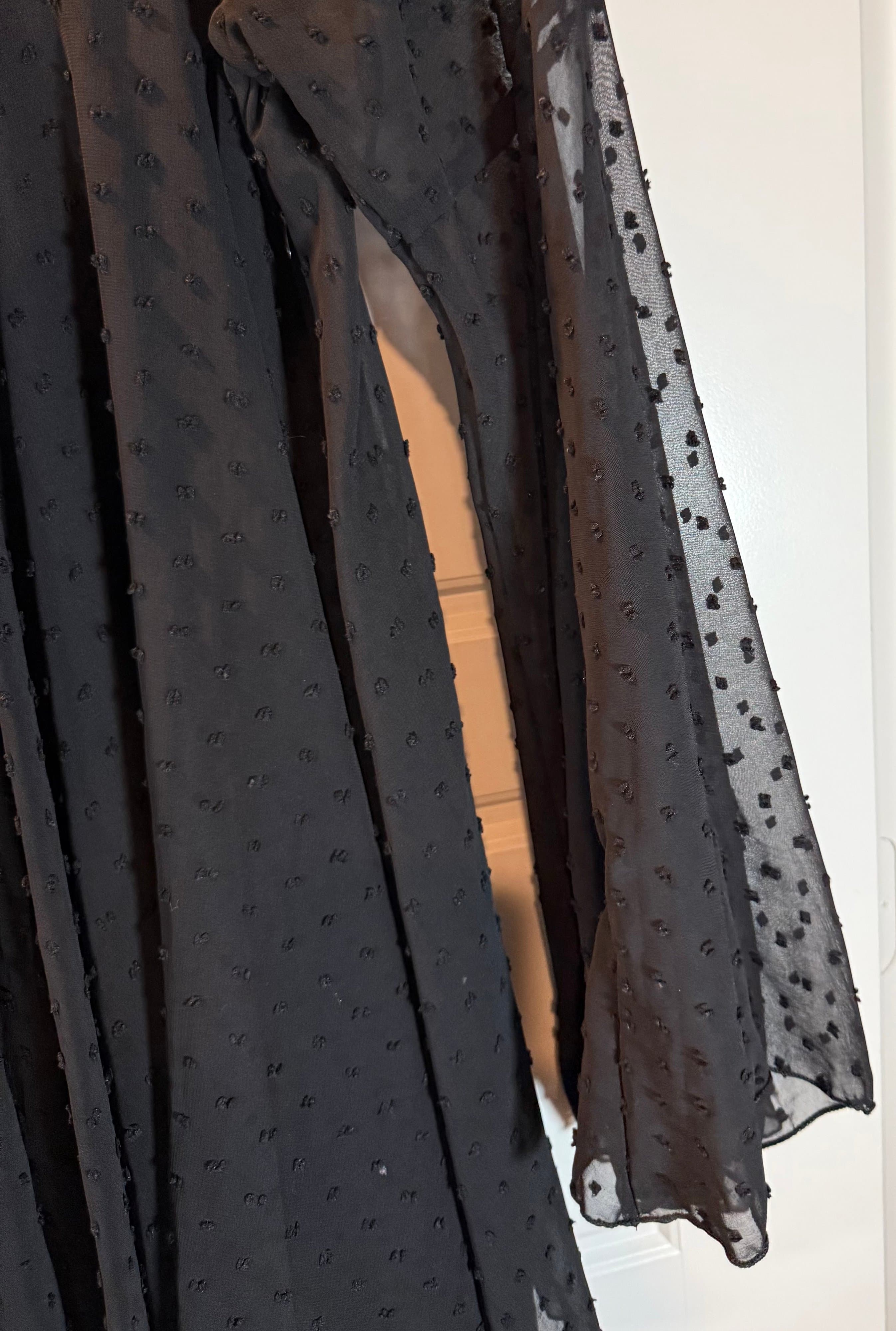 WOWO Black Sheer Polka Dot Dress with Flared Sleeves - Thumbnail 4