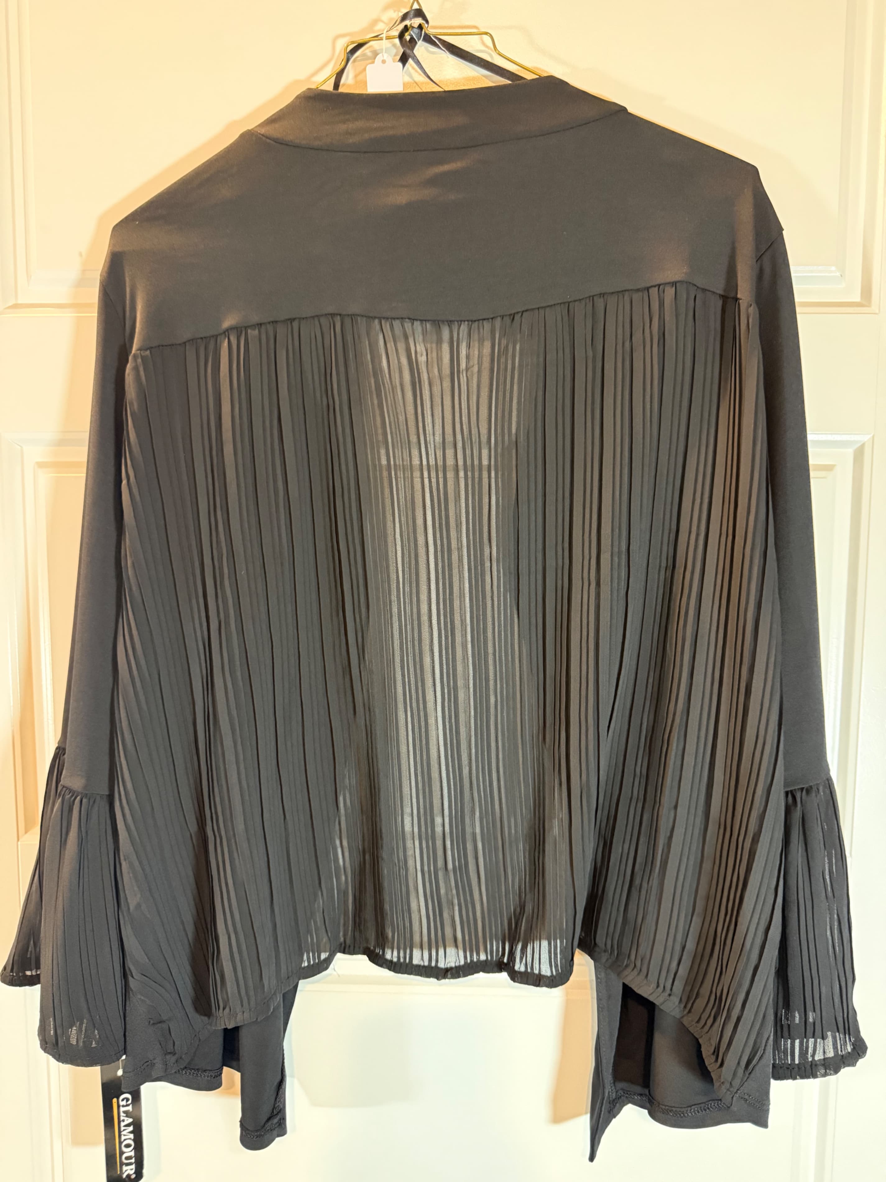 NWT Glamour Black Pleated Open Front Cardigan Size 1X - Thumbnail 2