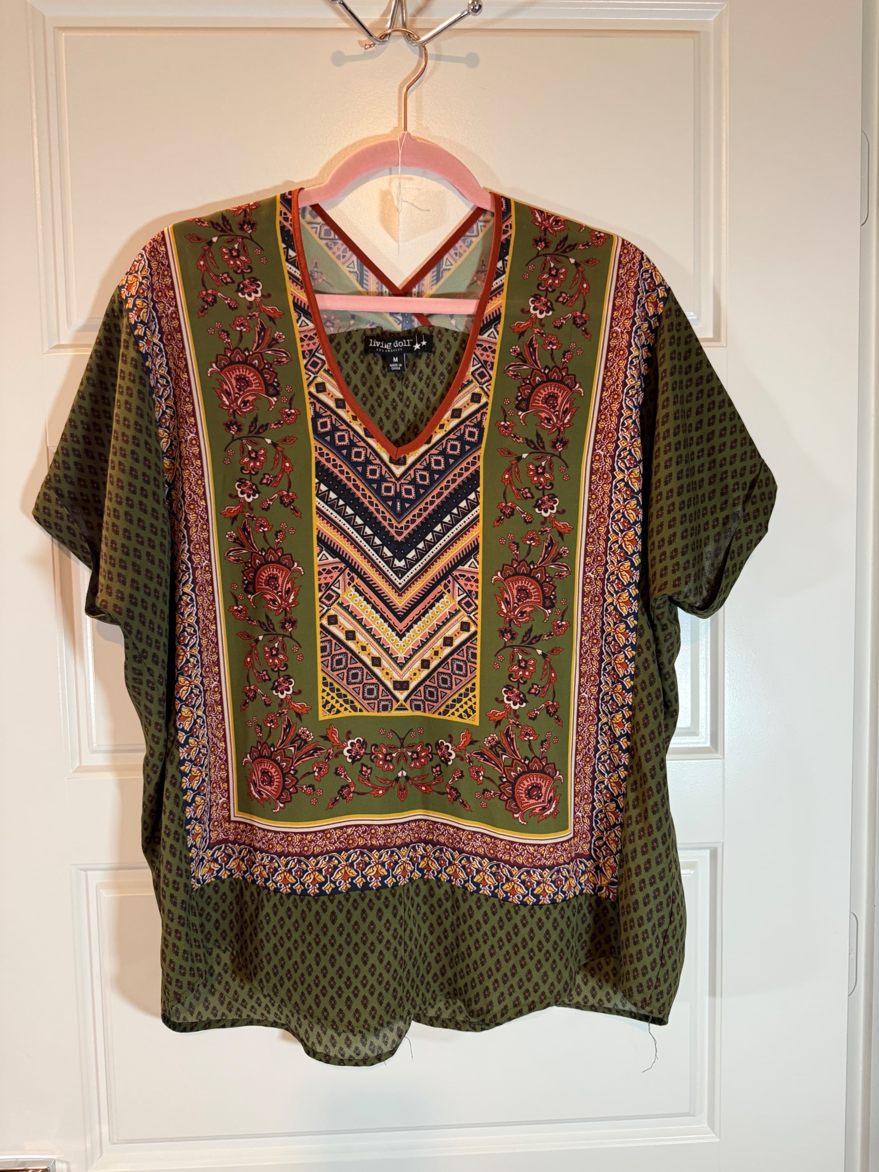 Living Doll Women's Boho Print Top Size M