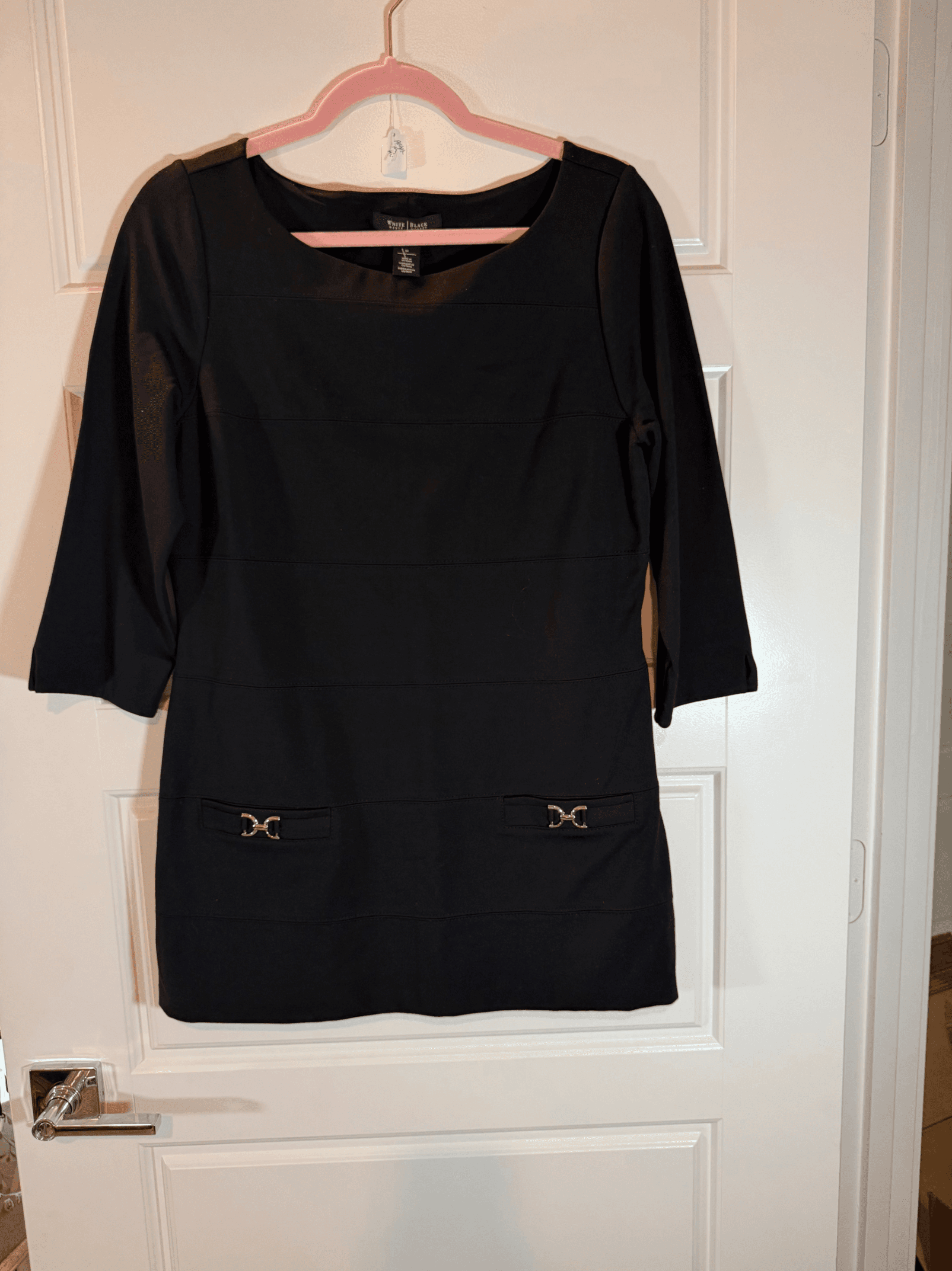 NWT White House /Black Market Black Sheath Dress with Buckle Detail Size M