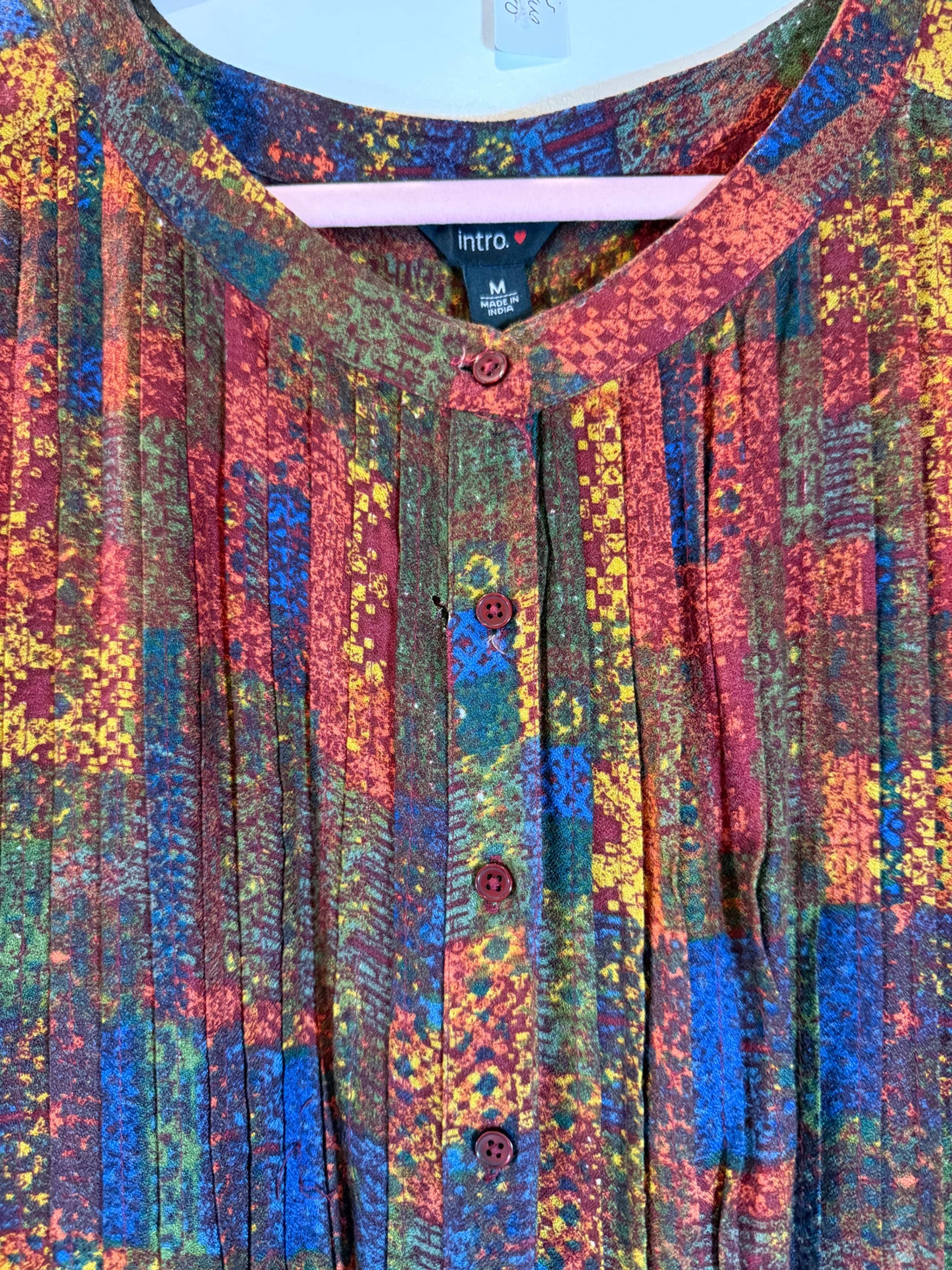 Intro Colorful Patchwork Button-Up Blouse Size M - Thumbnail 4