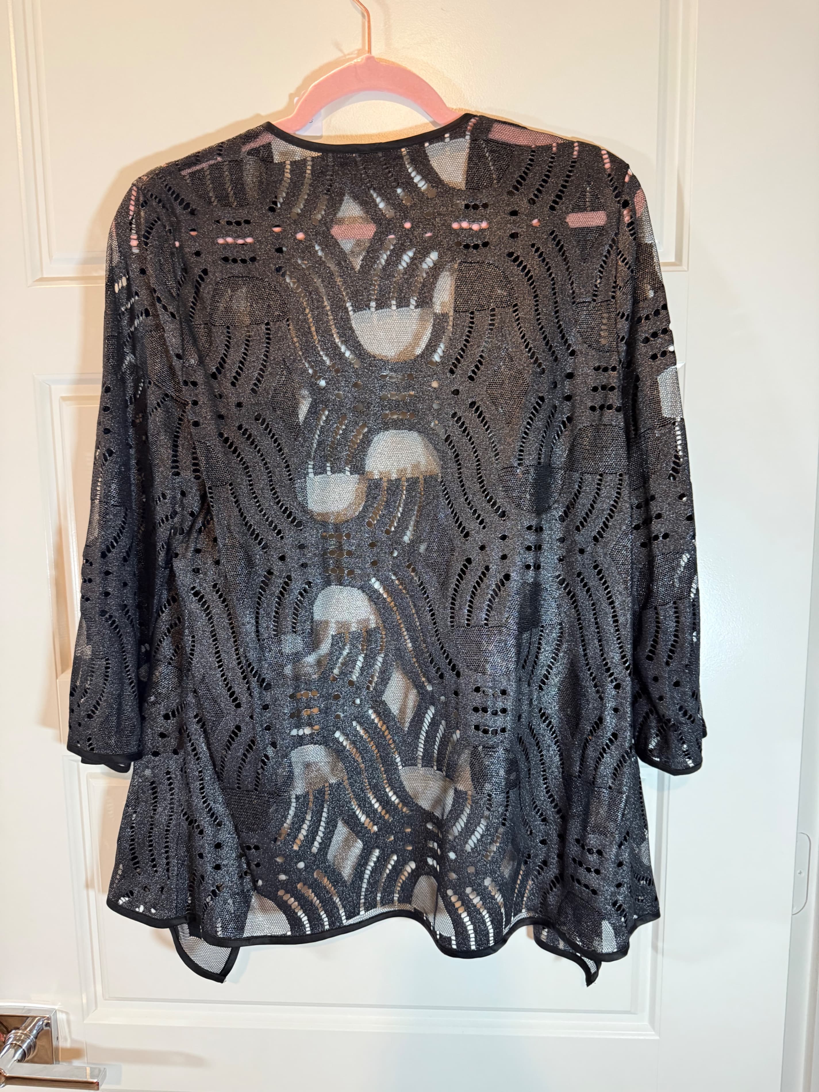 Travelers Collection by Chicos Black Sheer Open Cardigan Size 2 - Thumbnail 2