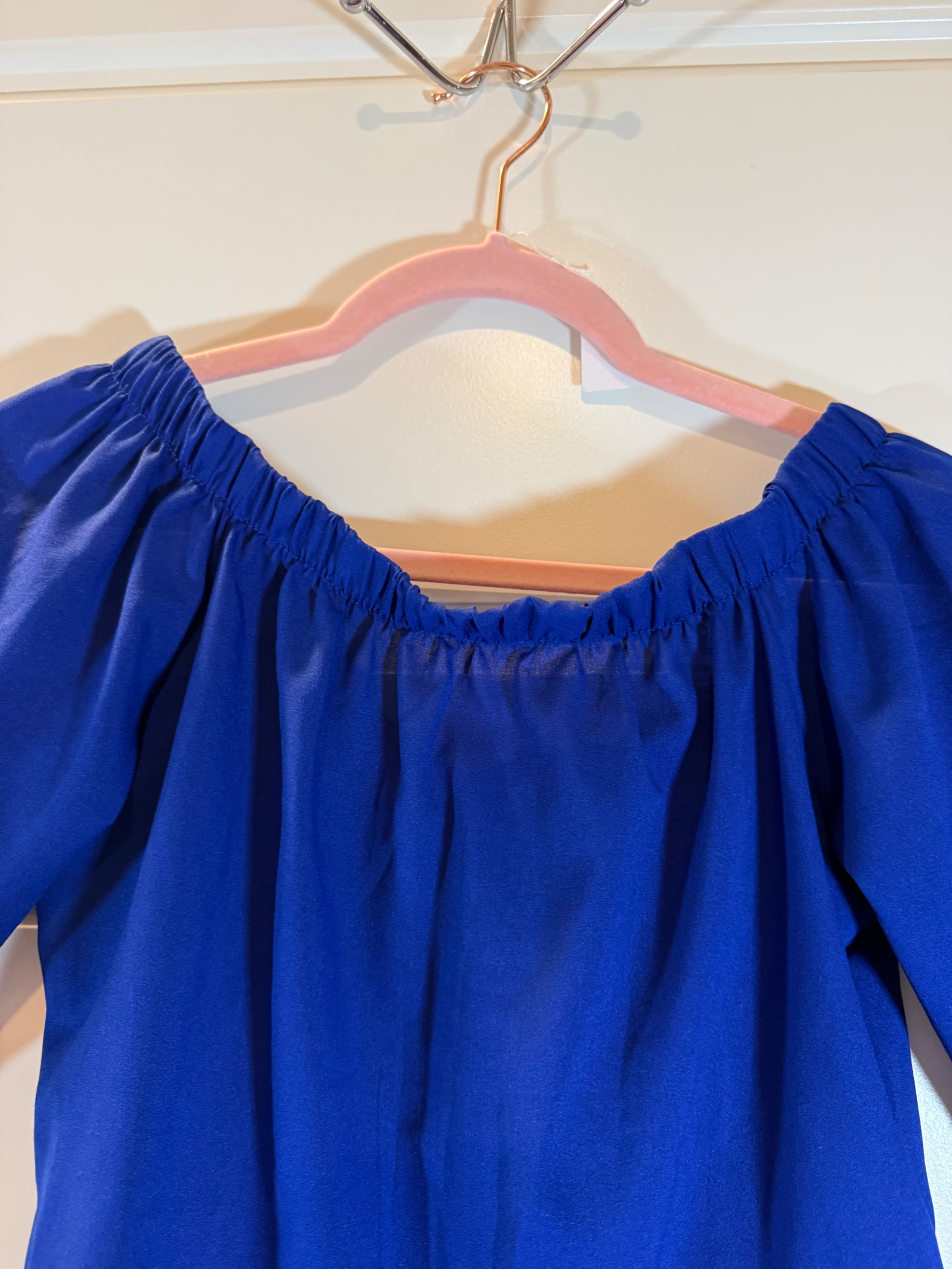 Blue Off-Shoulder Blouse with Tie Detail Size M - Thumbnail 2