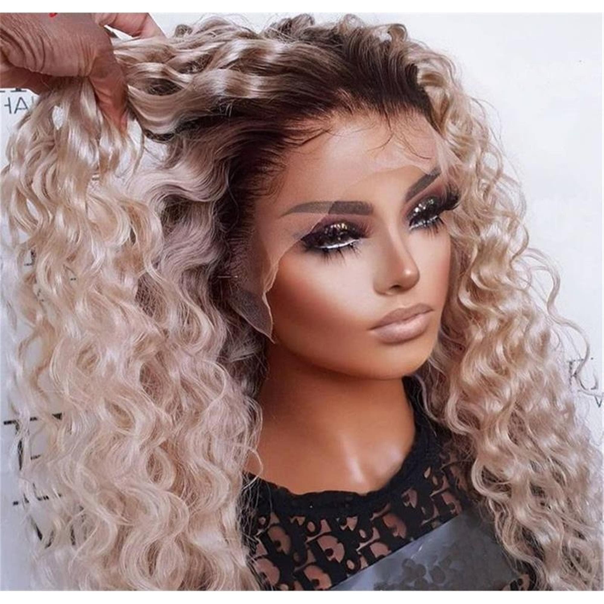 Long Deep Wave Ash Blonde Lace Front Wig